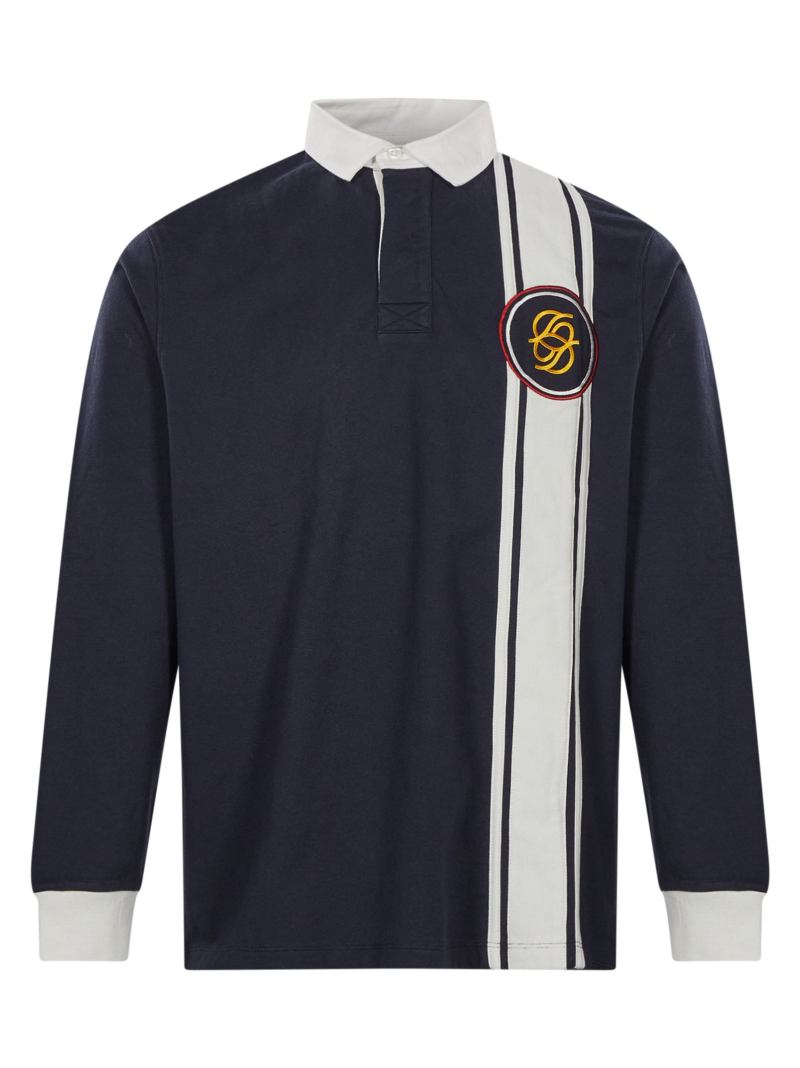 Polo con ricamo miroir racing in blu e bianco 