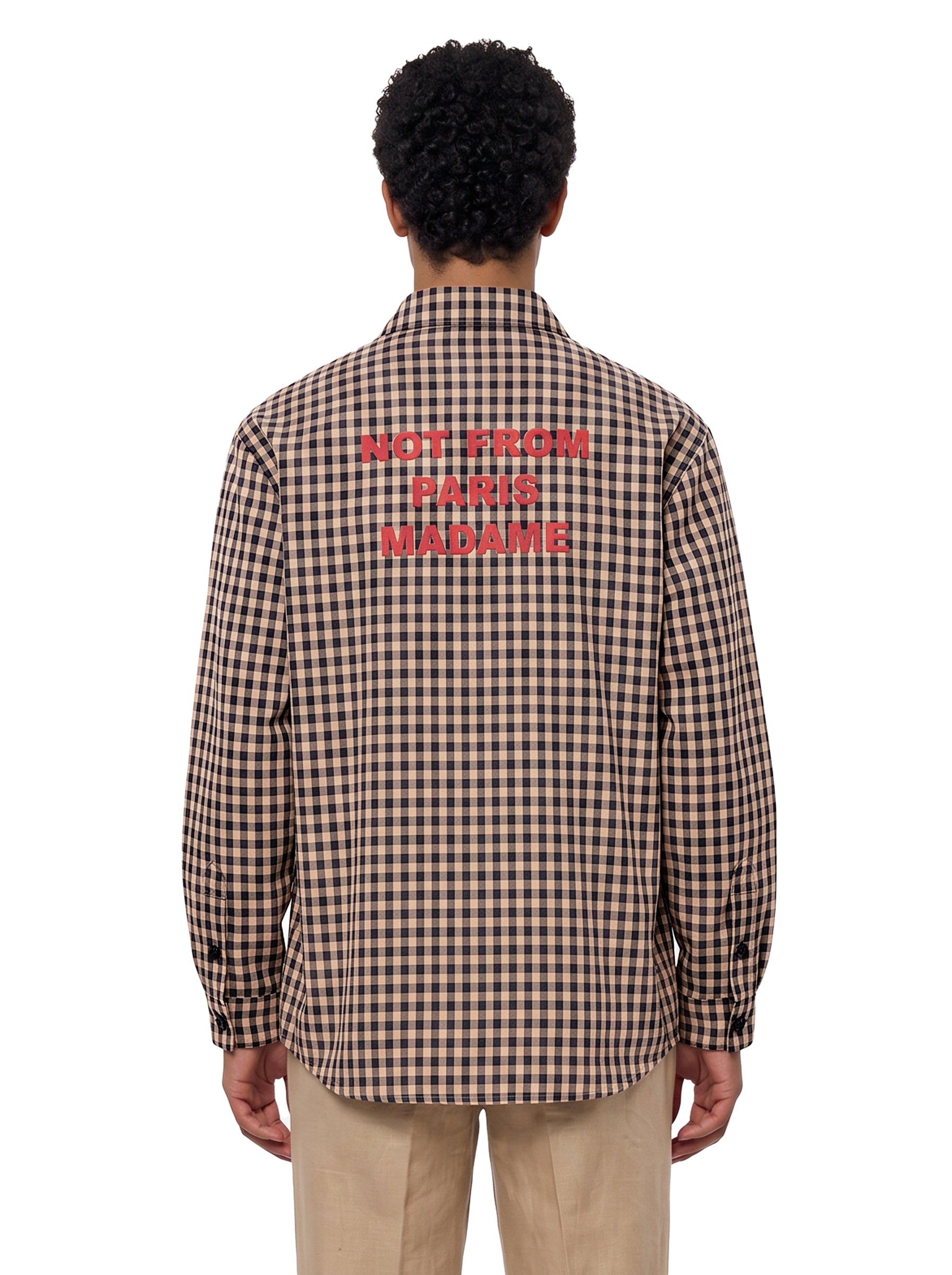 Giacca-camicia a quadri con slogan multicolore 