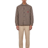 Giacca-camicia a quadri con slogan multicolore 