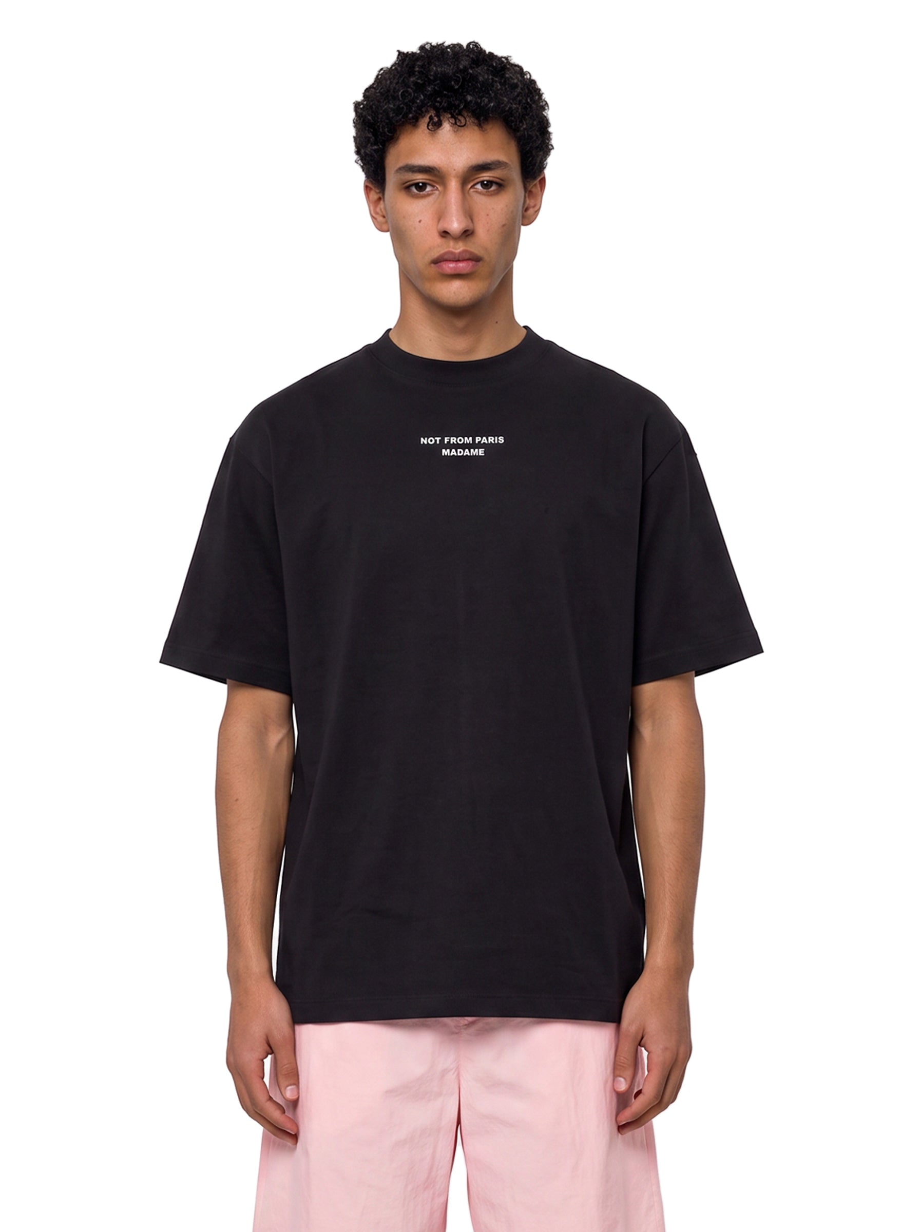 T-shirt classica a maniche corte con slogan in nero 