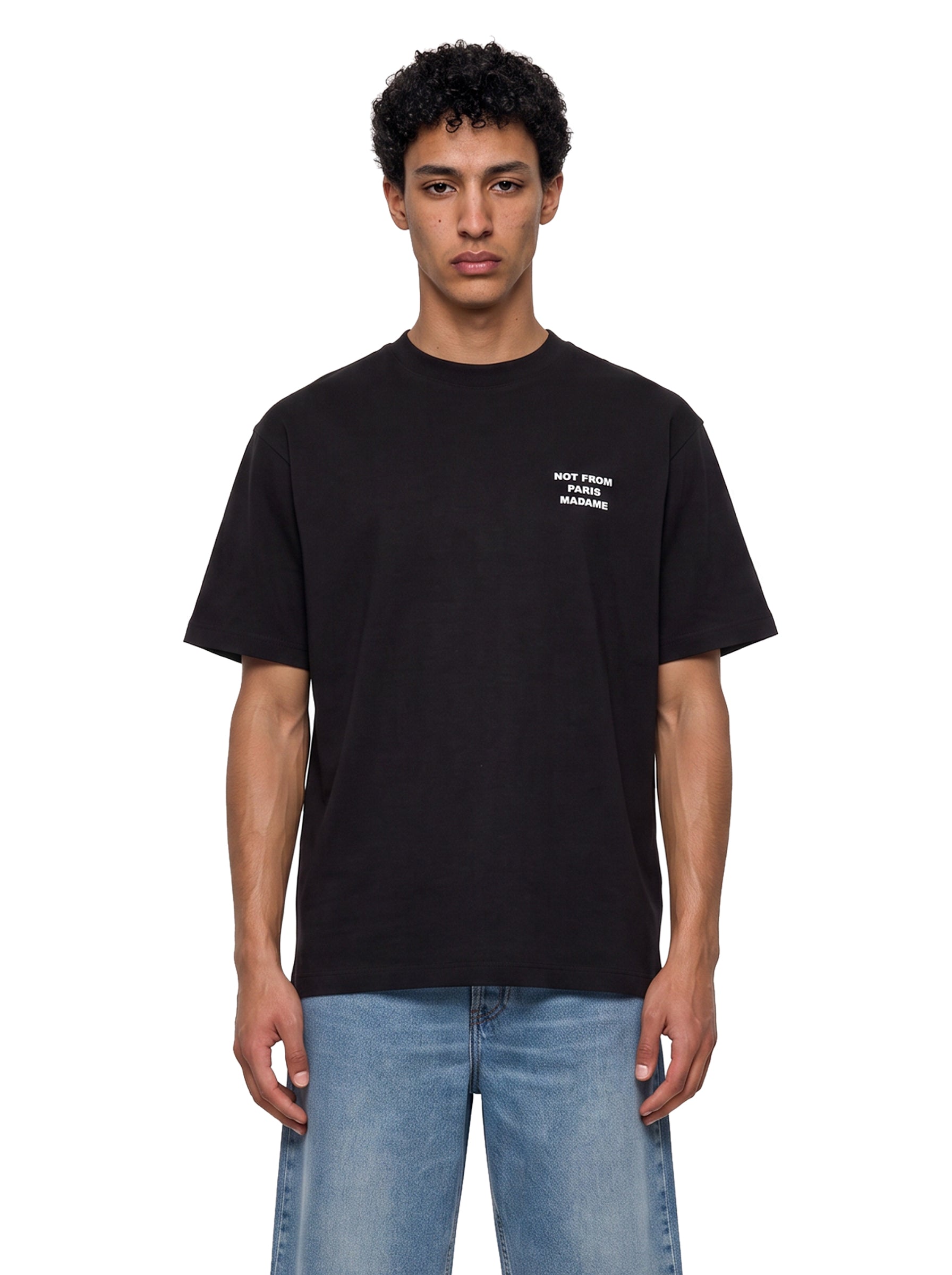 T-shirt classica a maniche corte con slogan in nero 