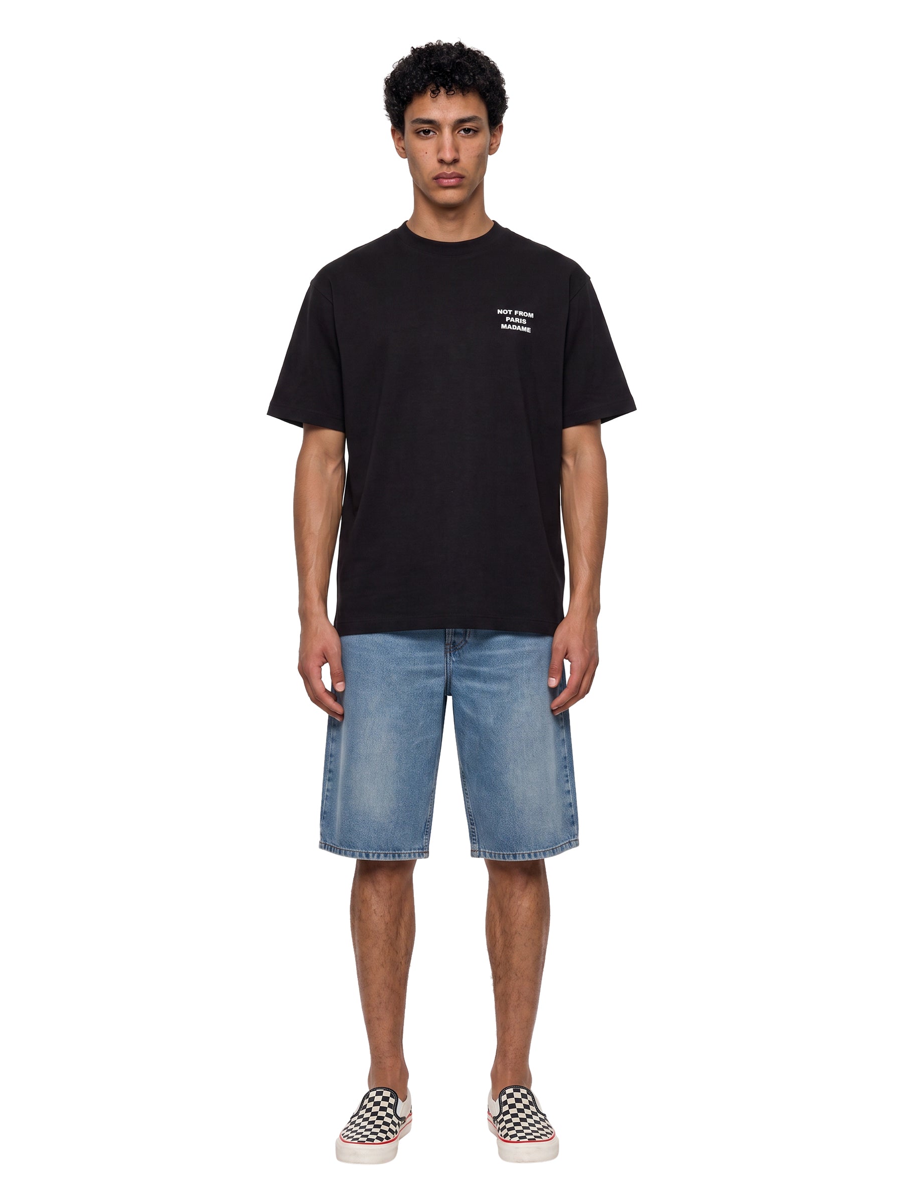 T-shirt classica a maniche corte con slogan in nero 