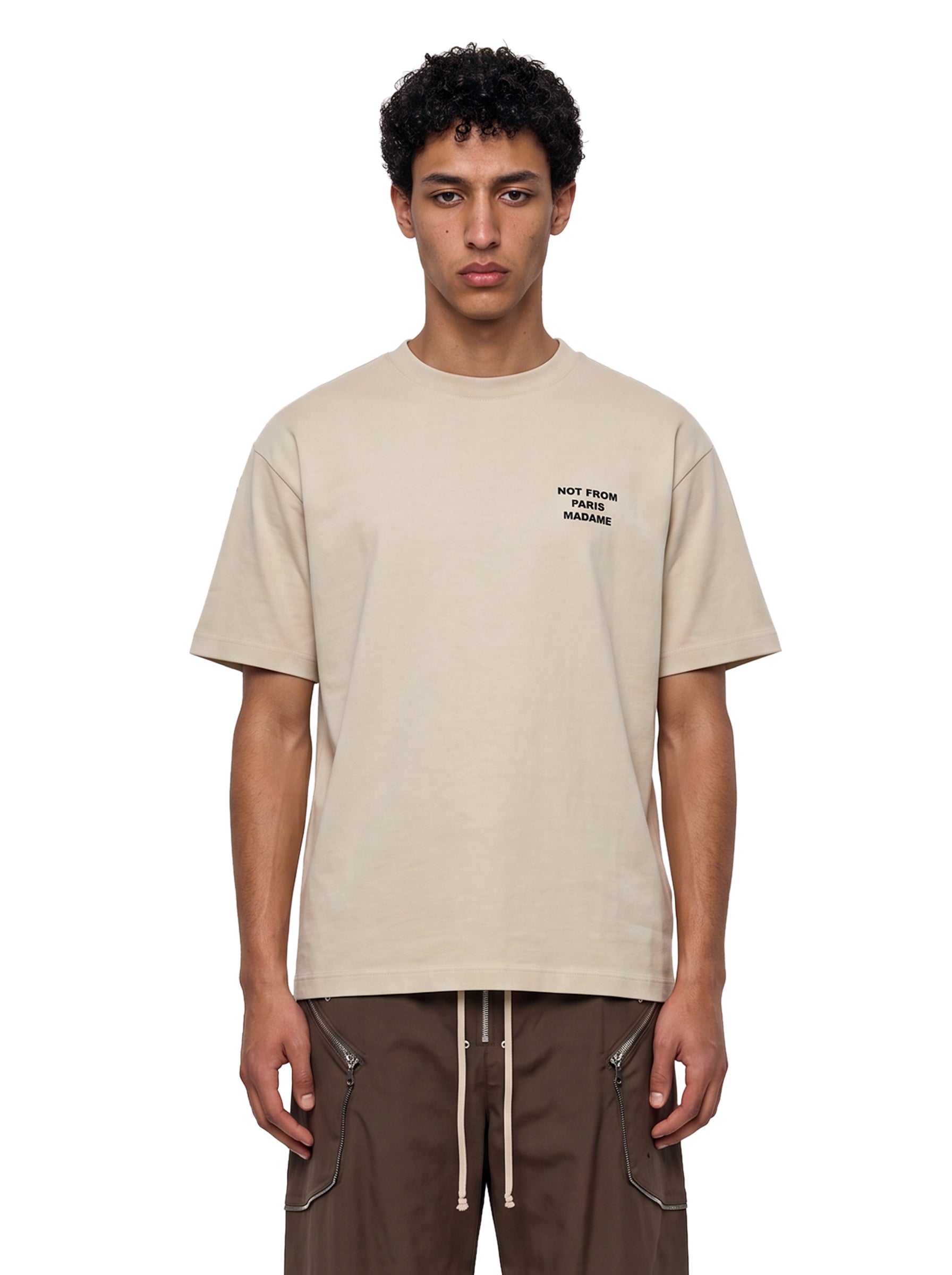 T-shirt classica a maniche corte con slogan in avorio 