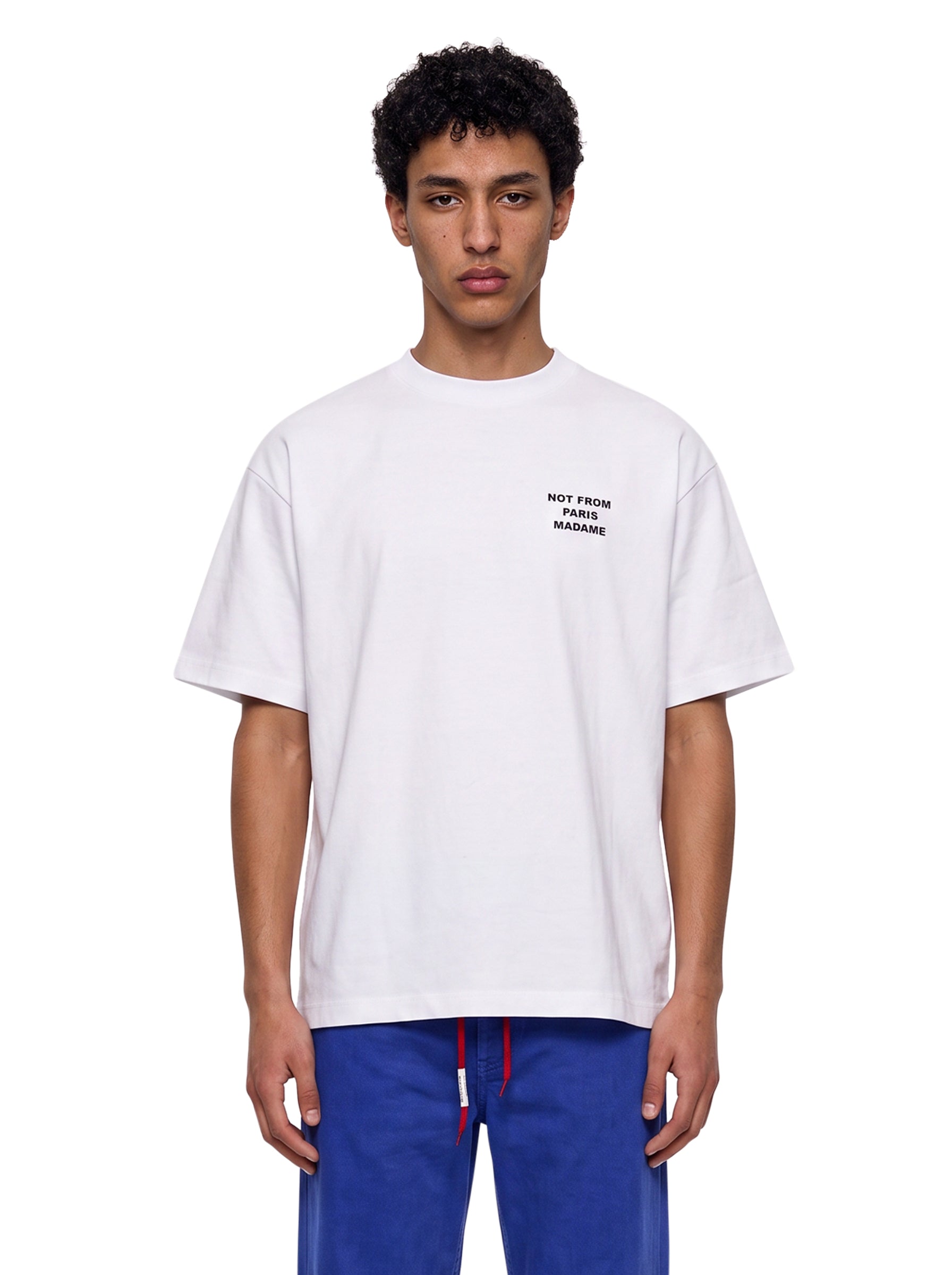 T-shirt classica a maniche corte con slogan in bianco 
