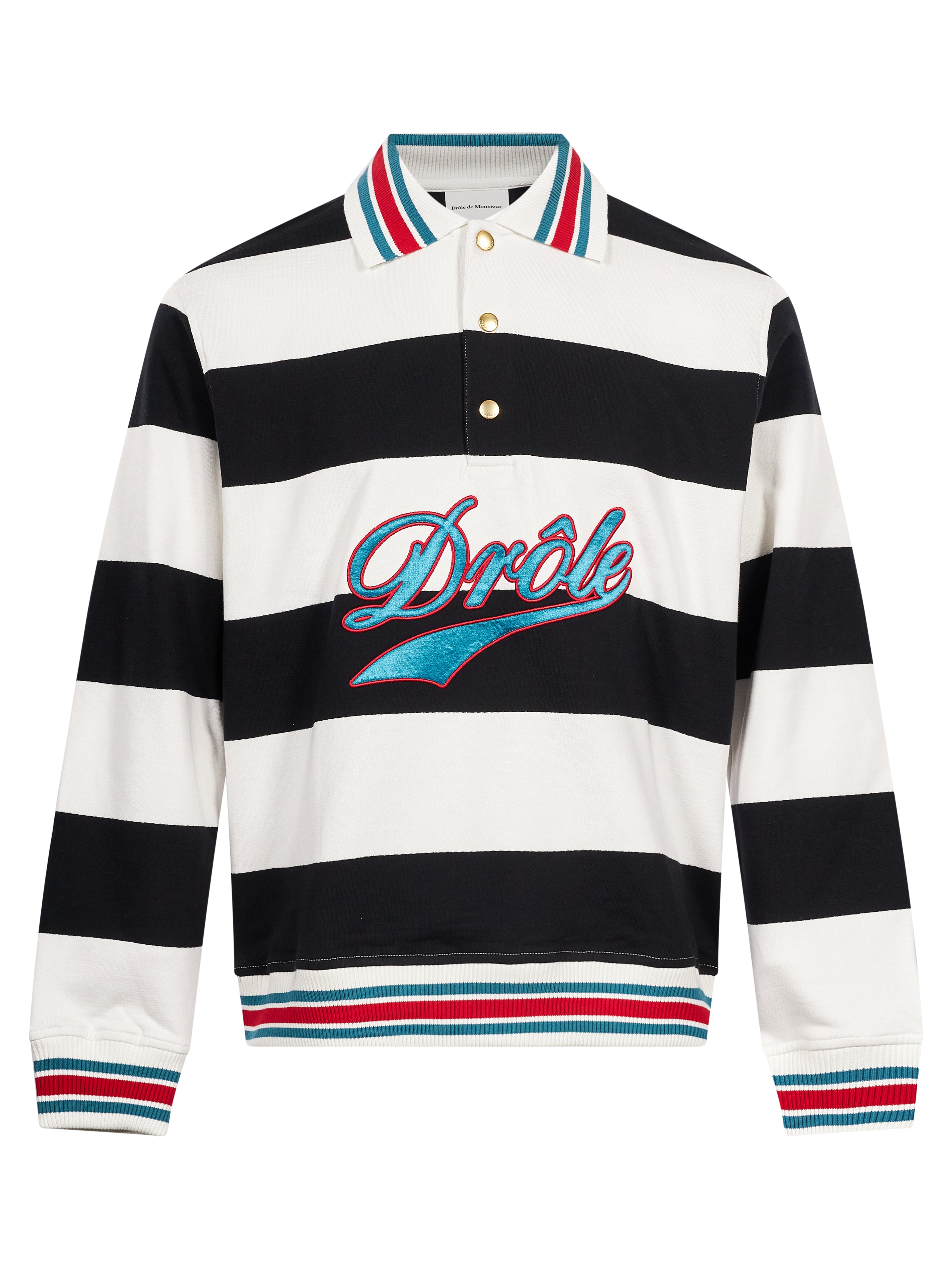 Polo a righe a maniche lunghe in bianco e nero 