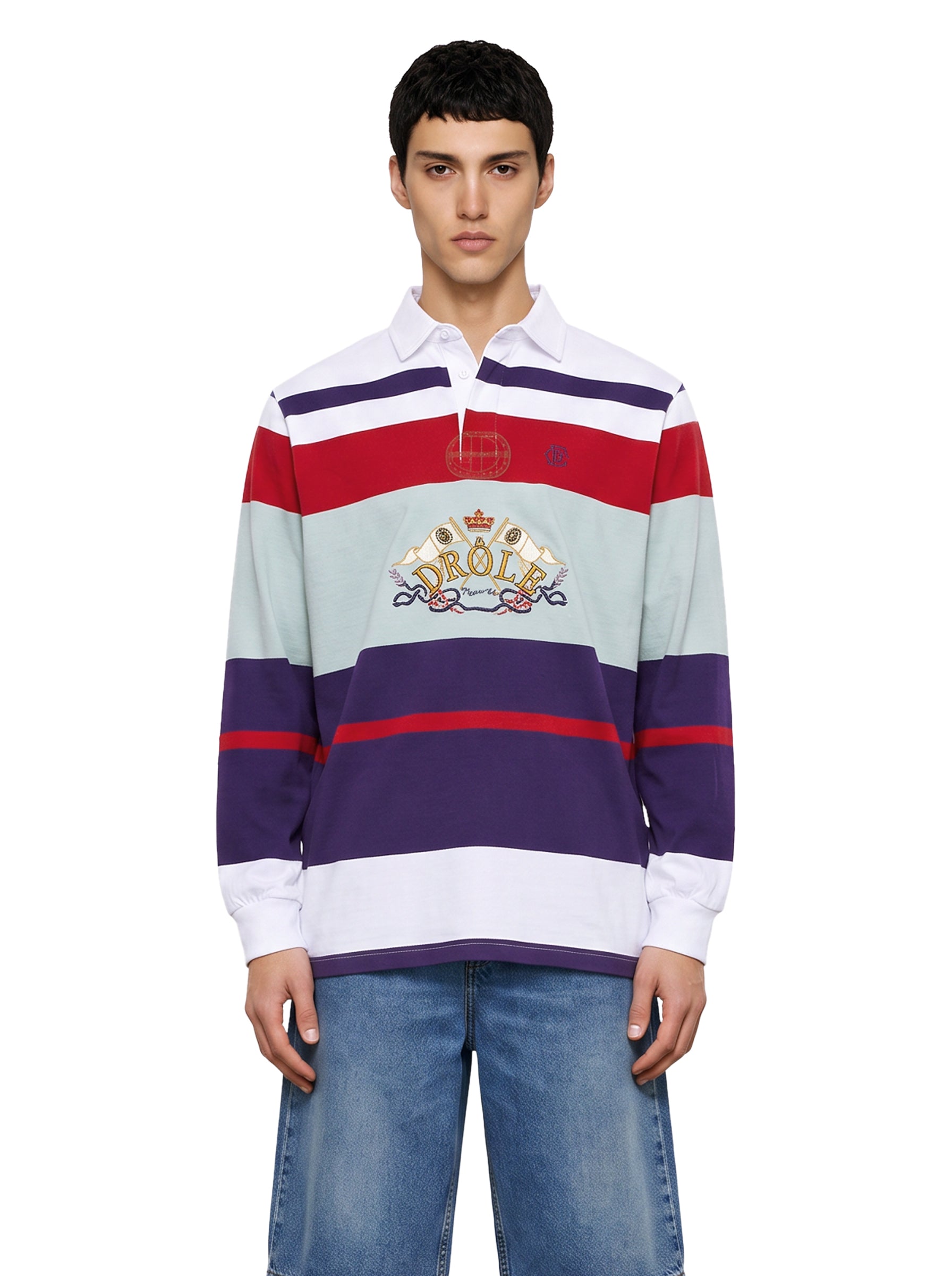 Polo a righe a maniche lunghe multicolore 