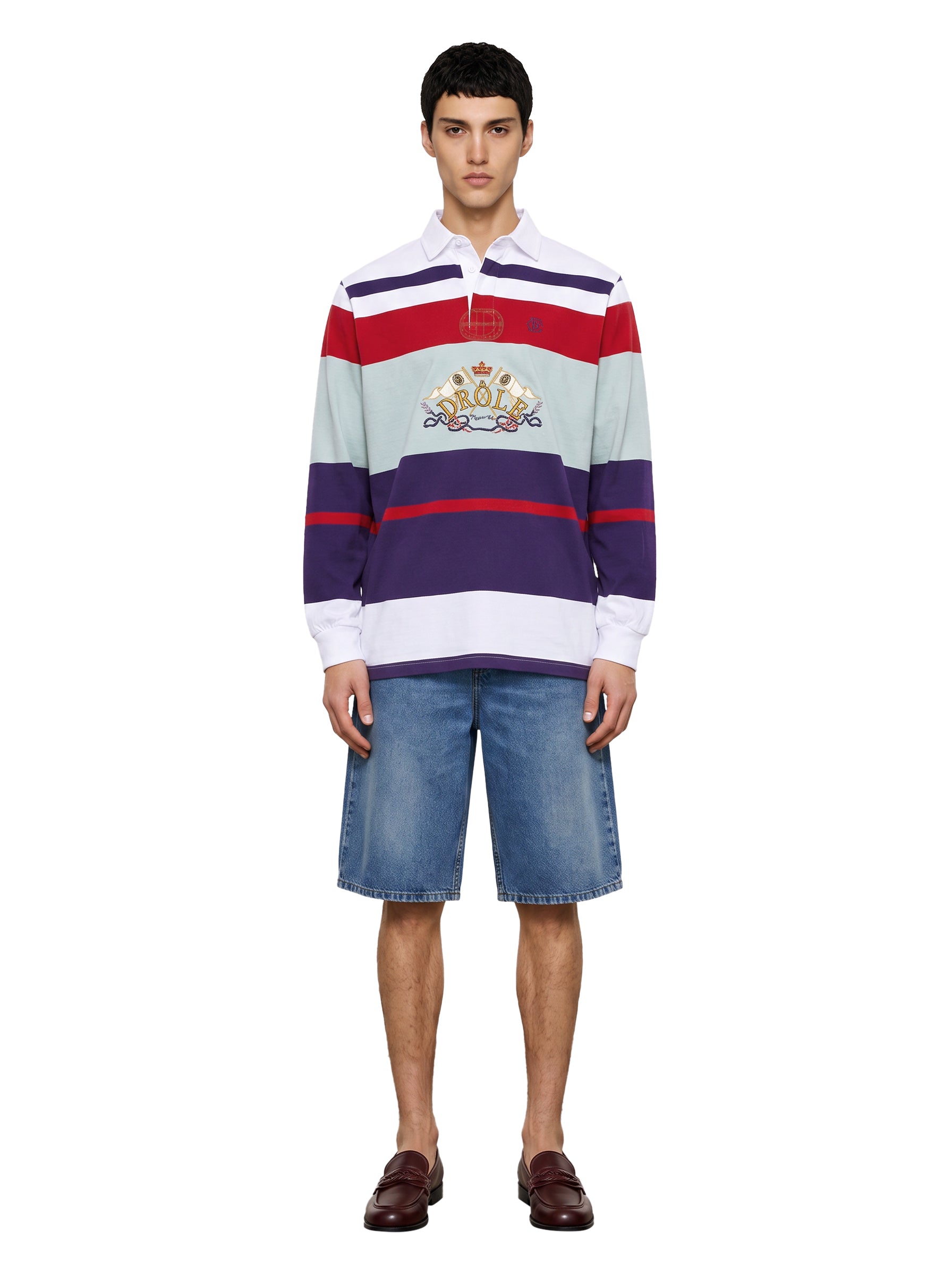 Polo a righe a maniche lunghe multicolore 