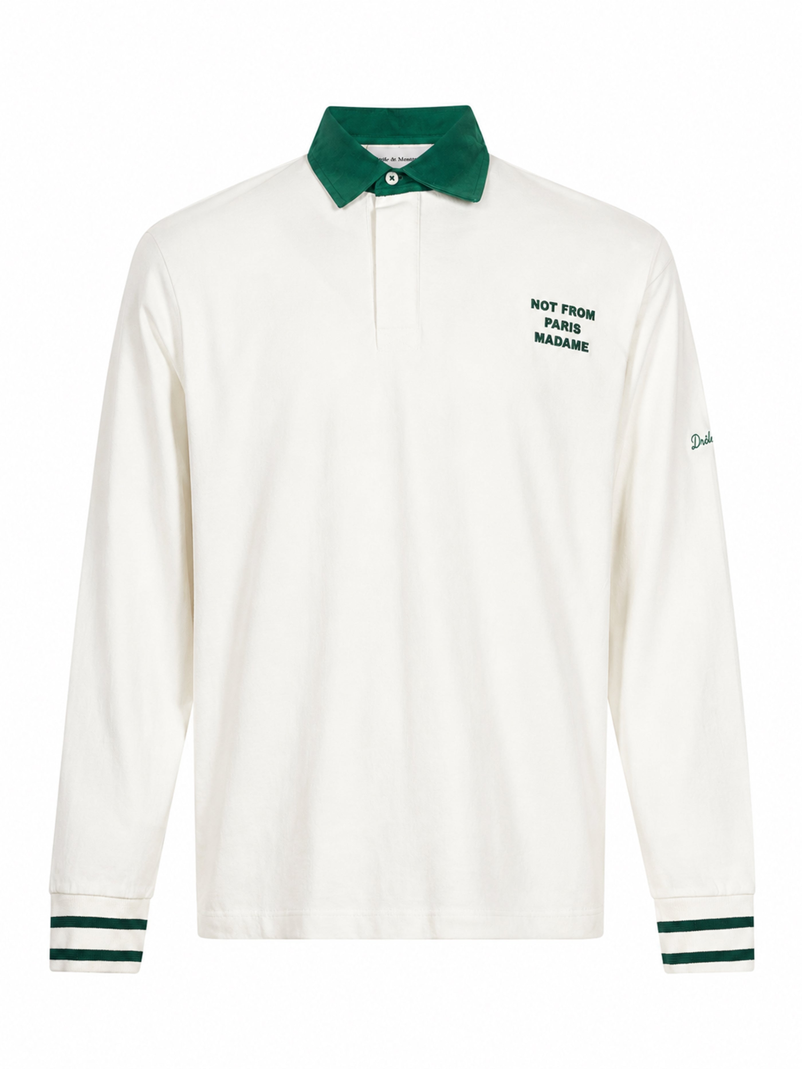 Polo con slogan Not From Paris Madame in bianco e verde 