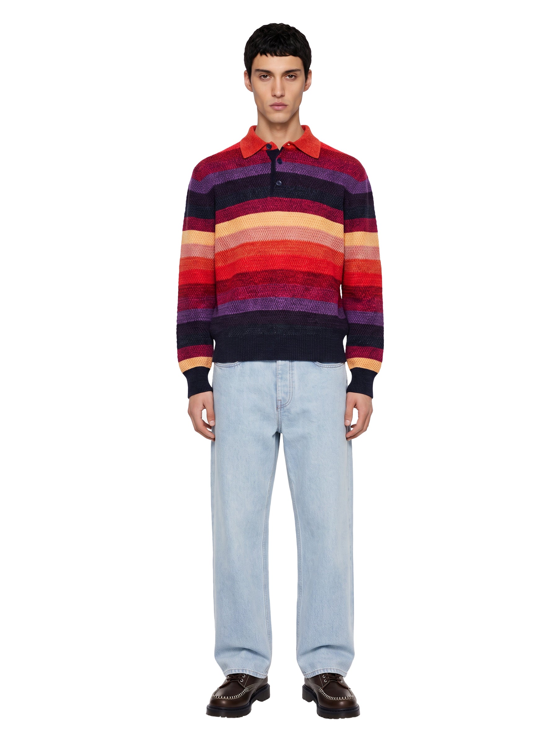 Polo in maglia a righe multicolore 