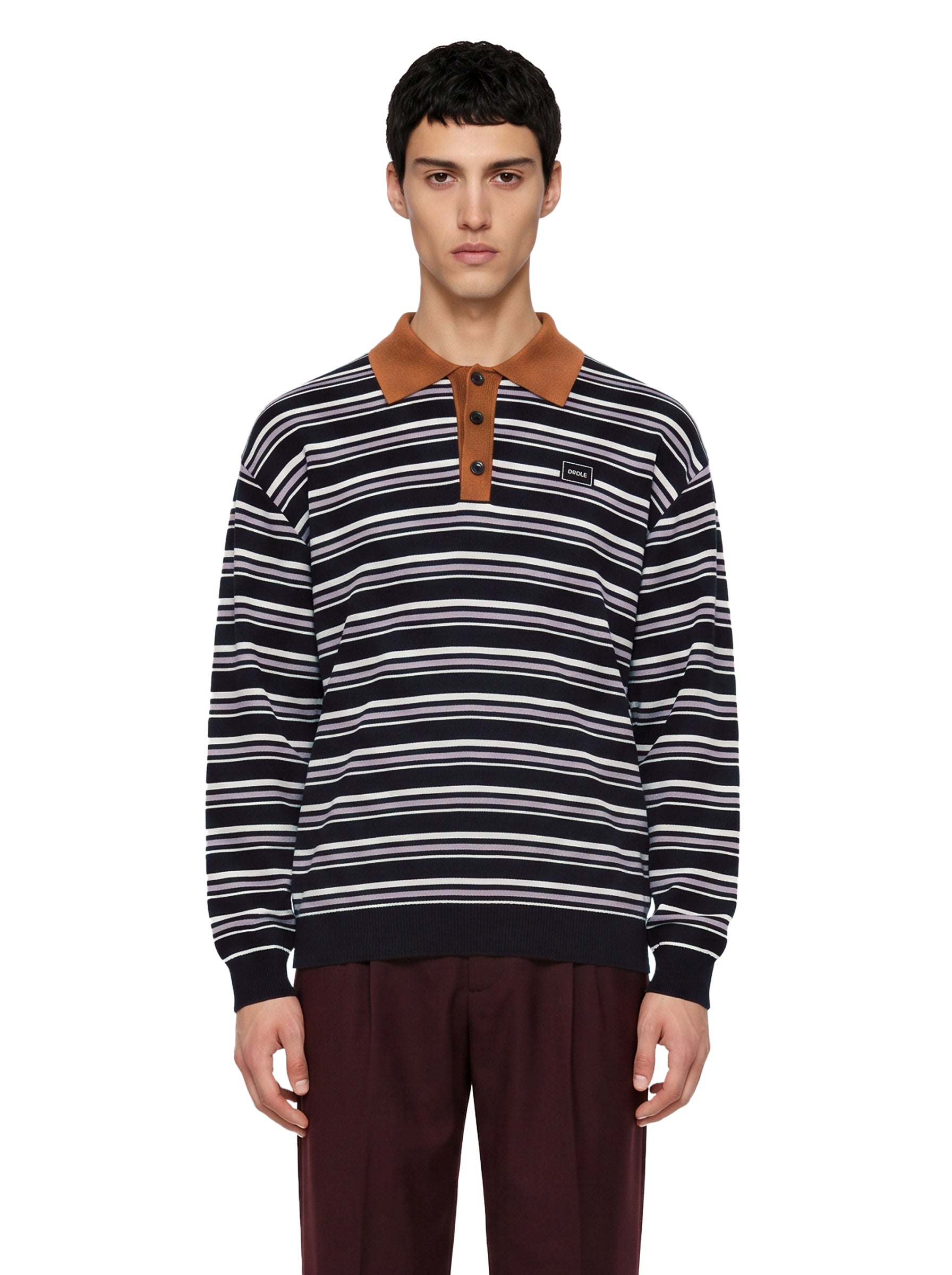 Polo a maniche lunghe a righe multicolore 