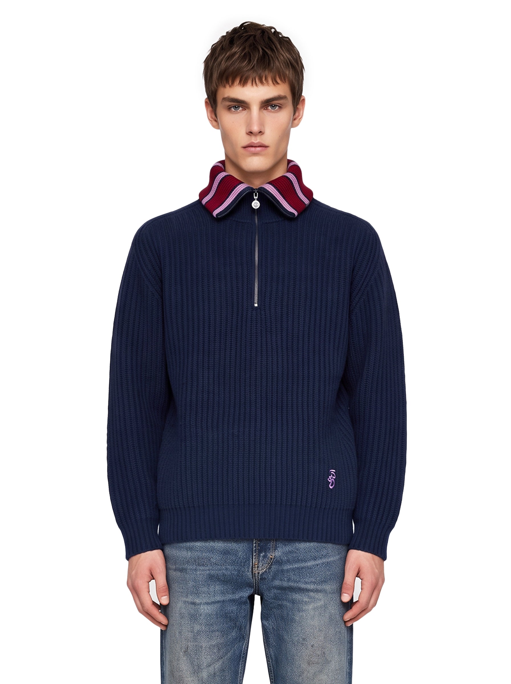 Maglione trucker mezza zip in blu 
