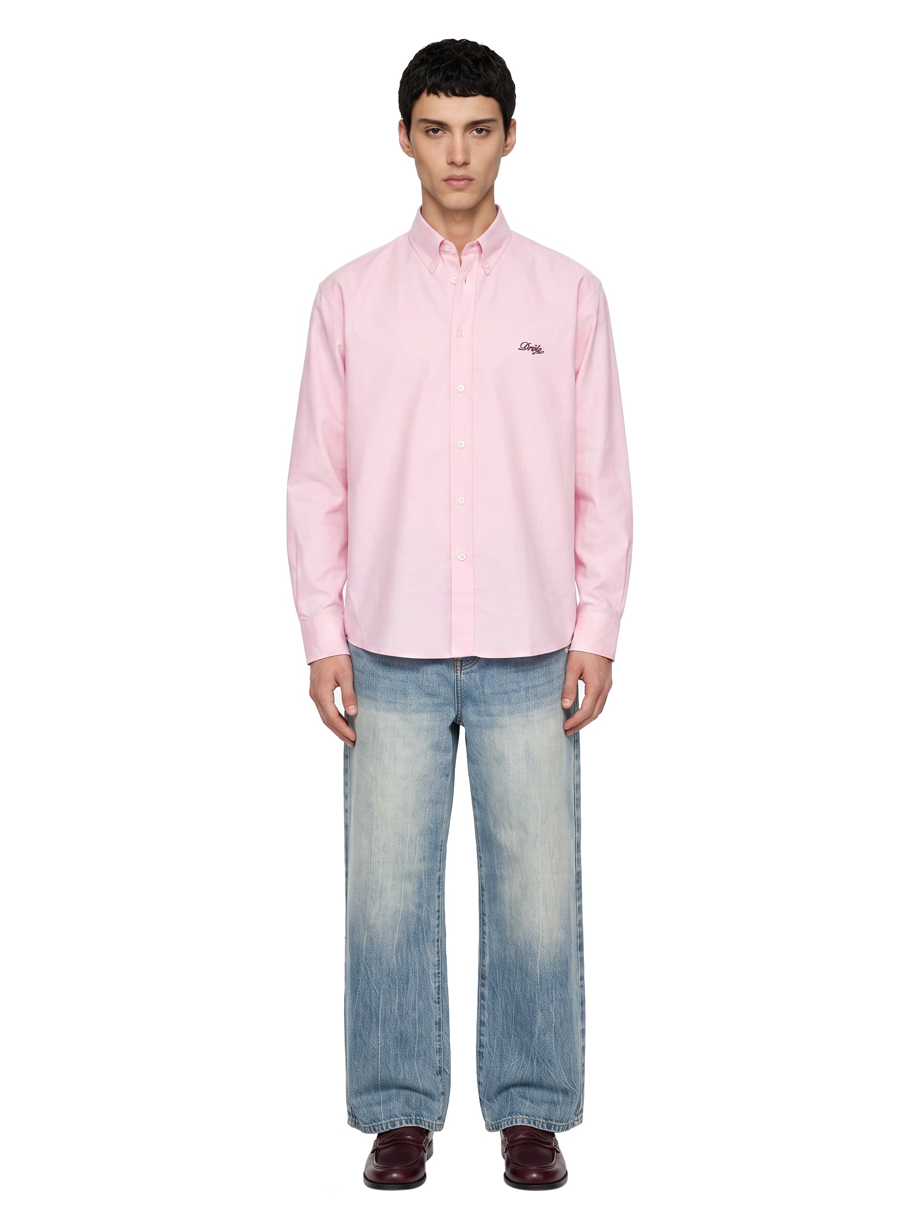 Camicia a maniche lunghe con logo in rosa 