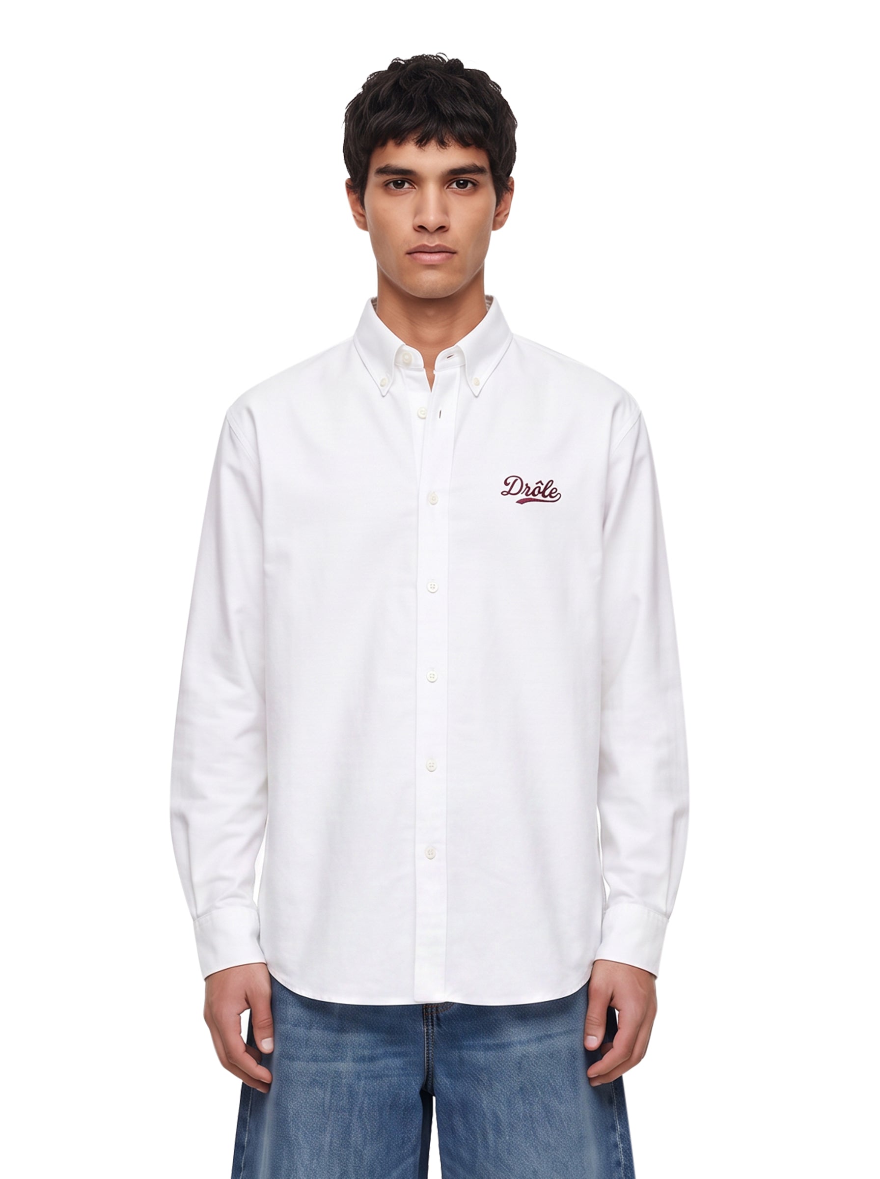 Camicia a maniche lunghe con logo in bianco 
