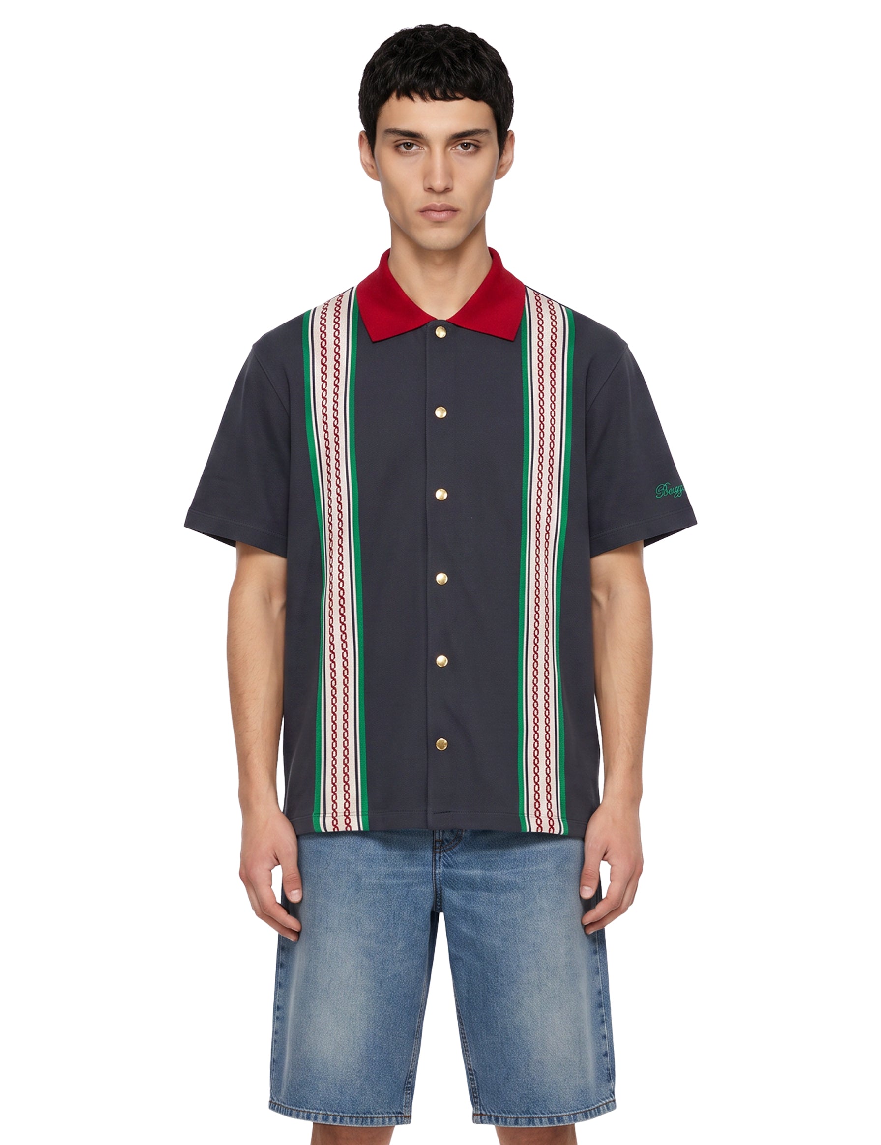 Camicia a maniche corte con dettagli a striscie multicolore 