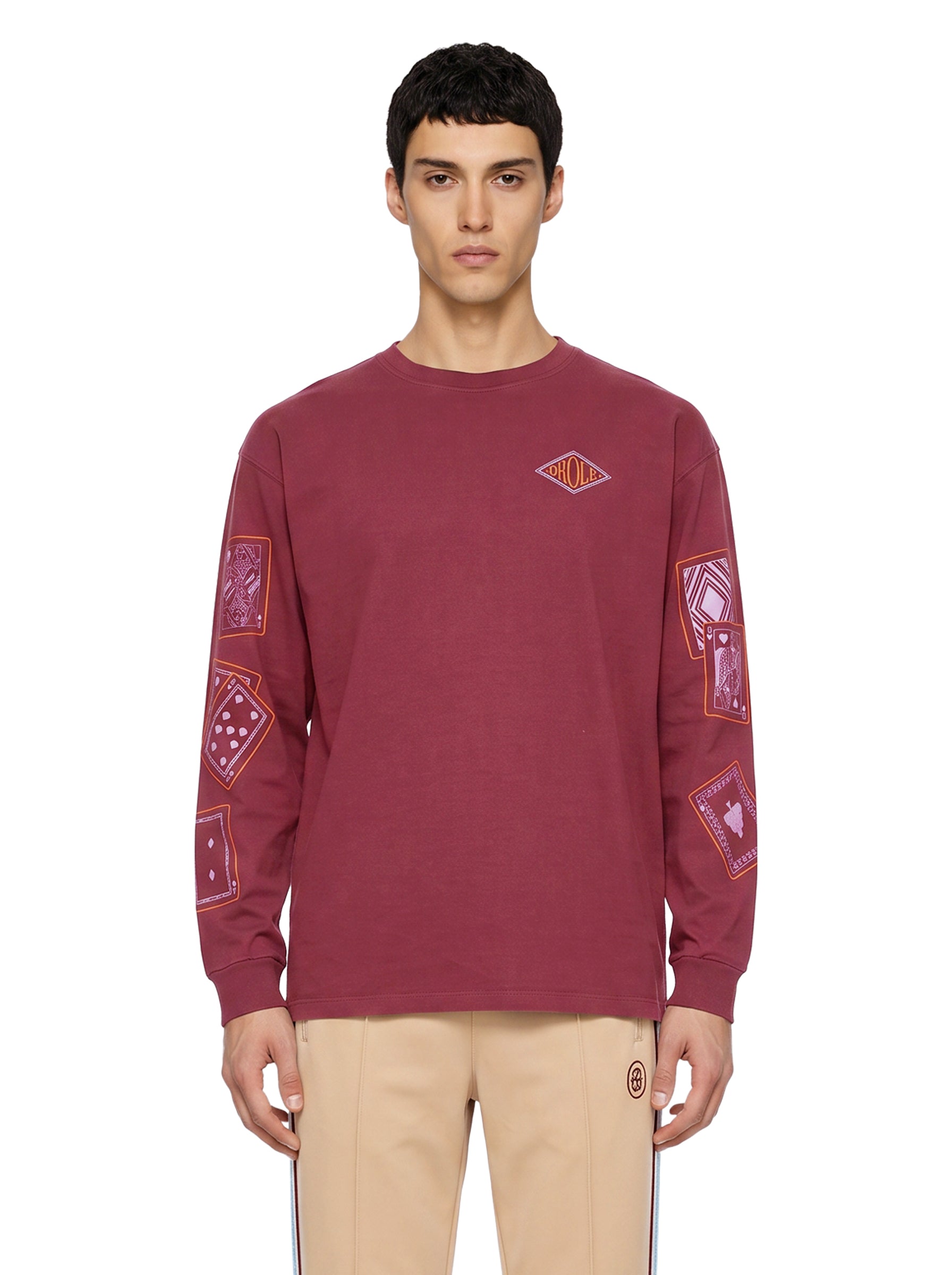 T-shirt a maniche lunghe Cards in bordeaux 