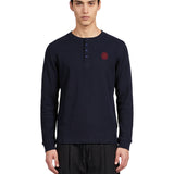 T-shirt a maniche lunghe modello henley in blu 