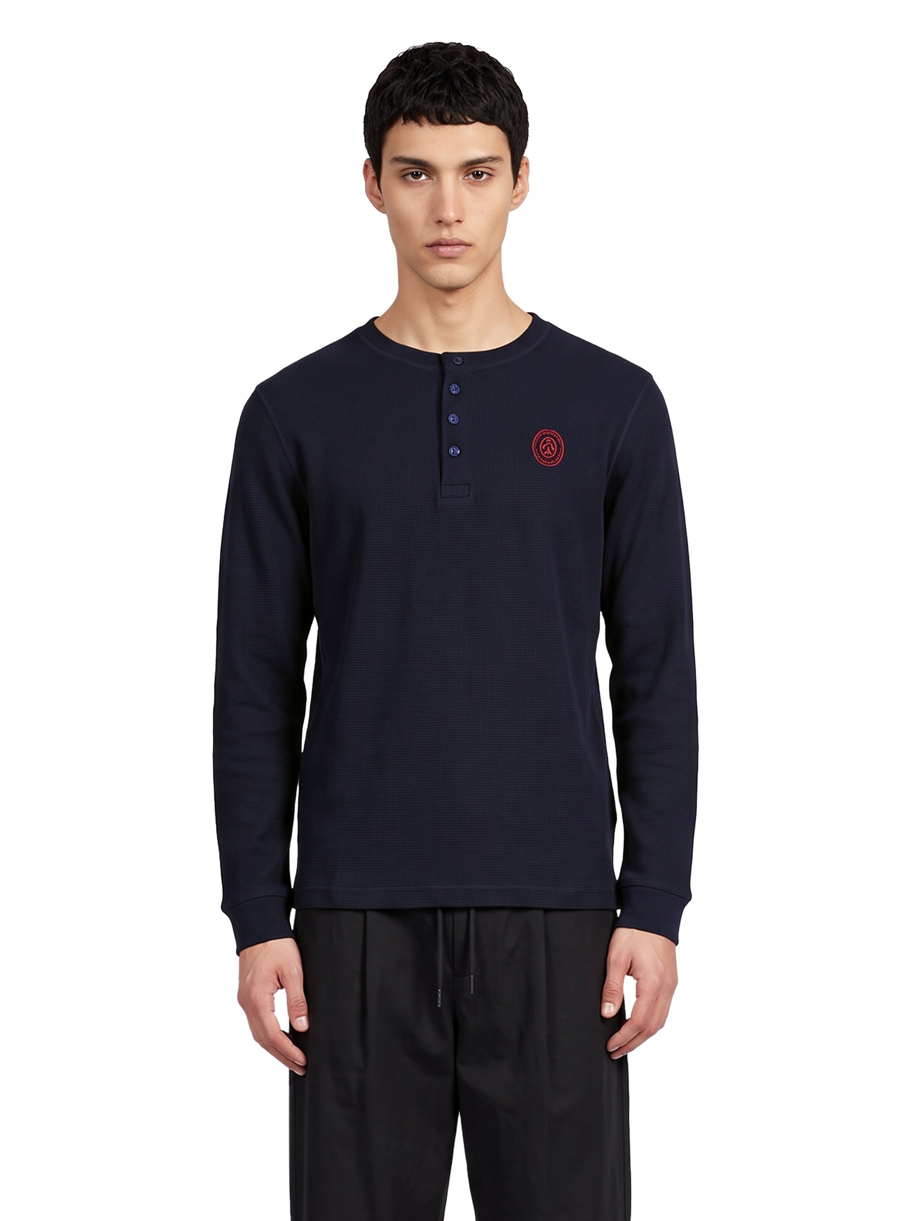 T-shirt a maniche lunghe modello henley in blu 