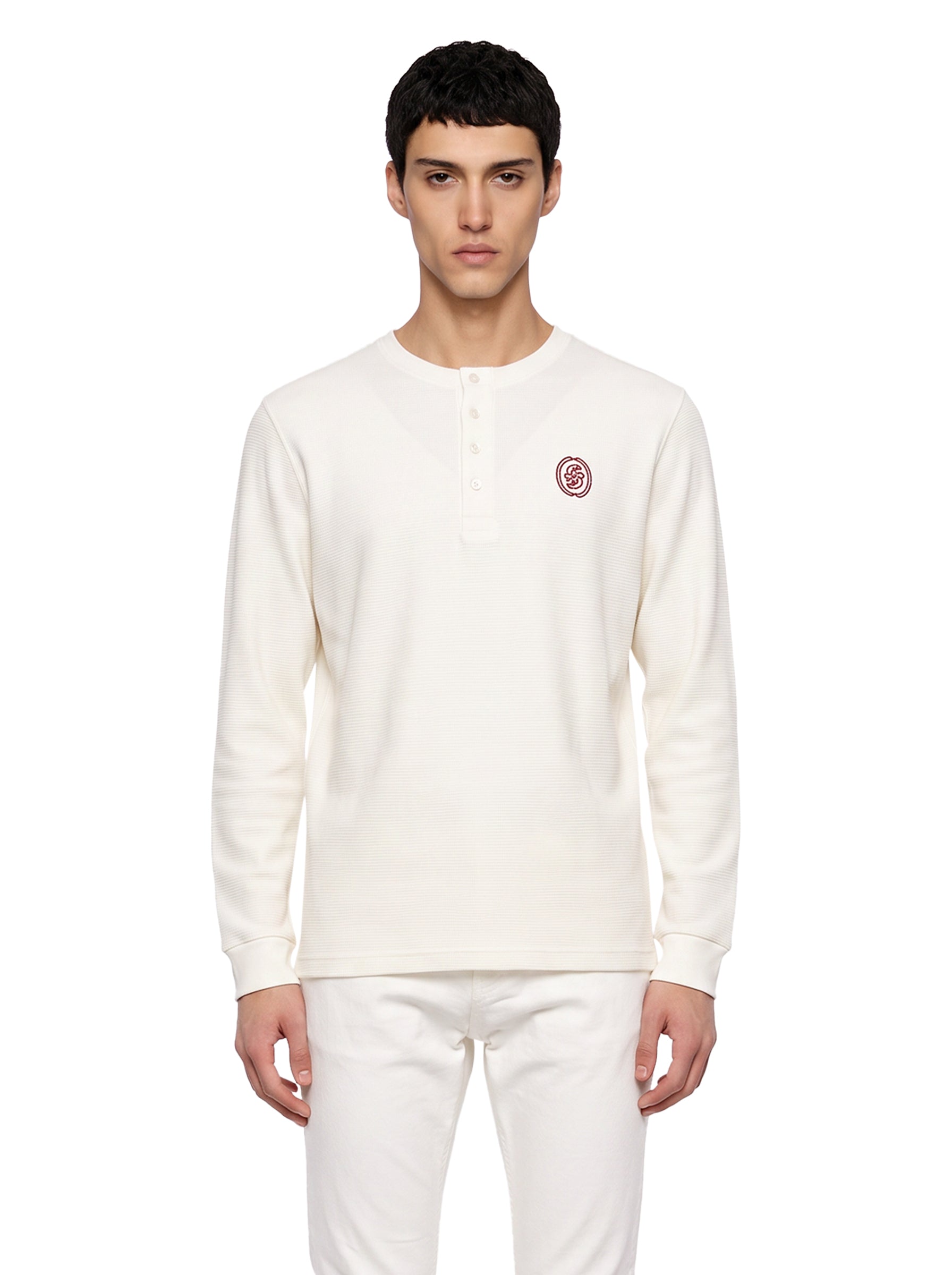 T-shirt a maniche lunghe modello henley in bianco 