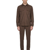 Completo con overshirt in lana marrone 