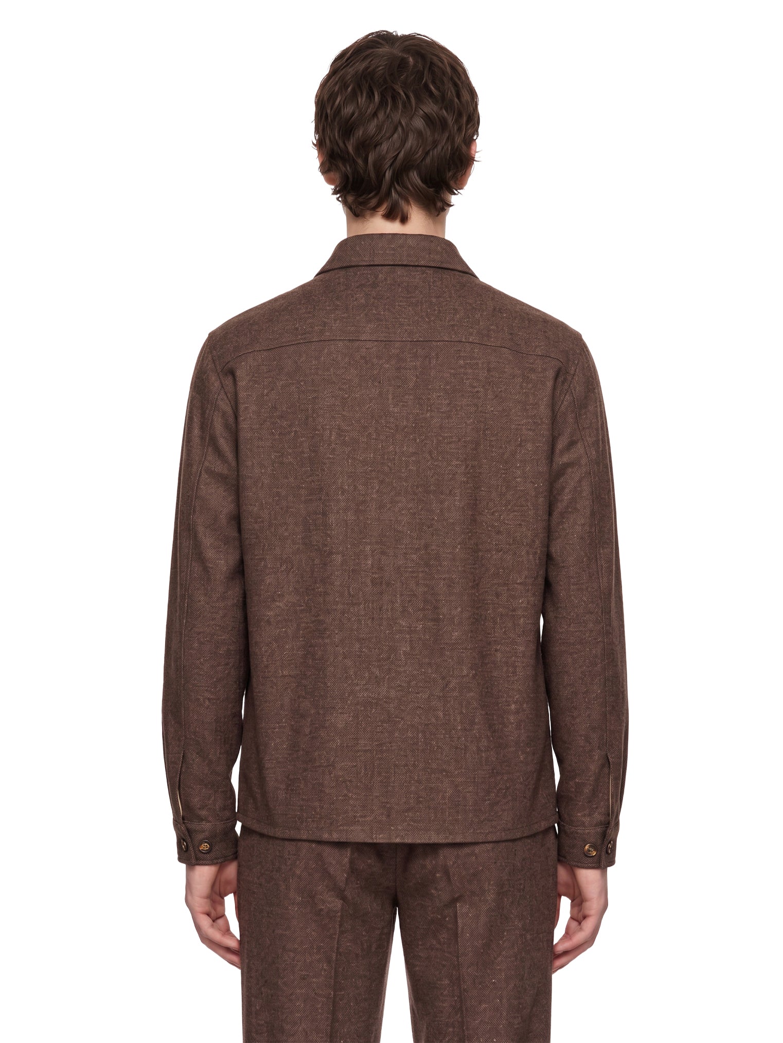 Completo con overshirt in lana marrone 