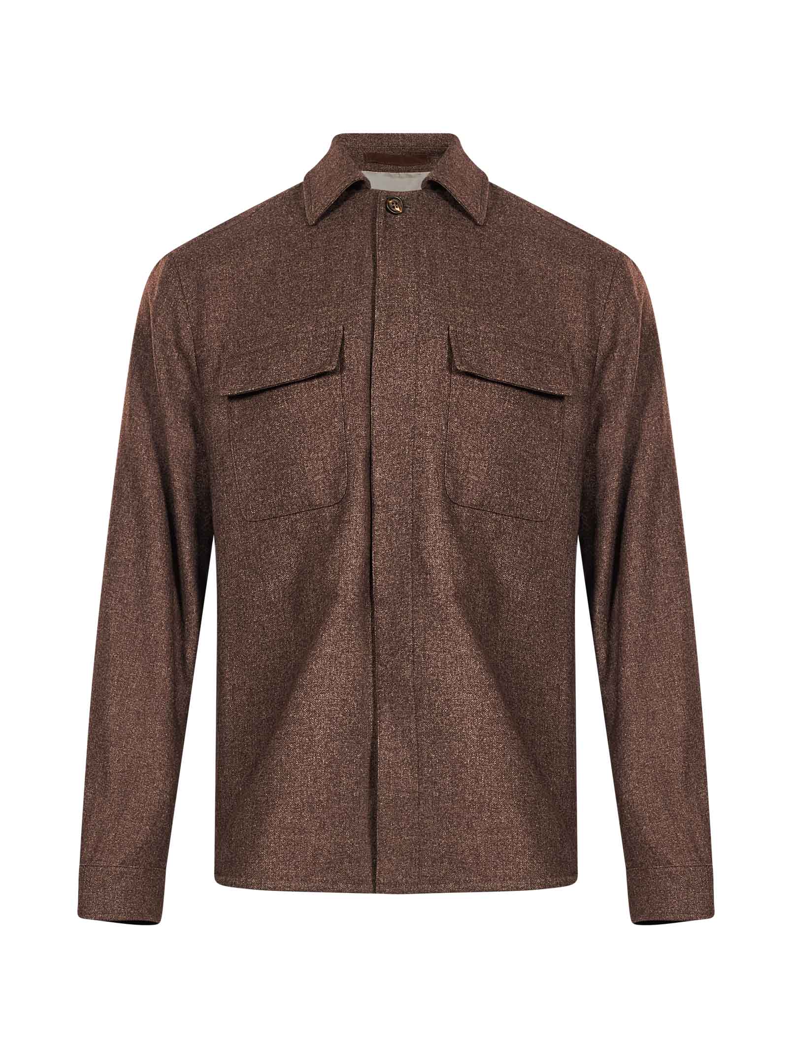 Completo con overshirt in lana marrone 
