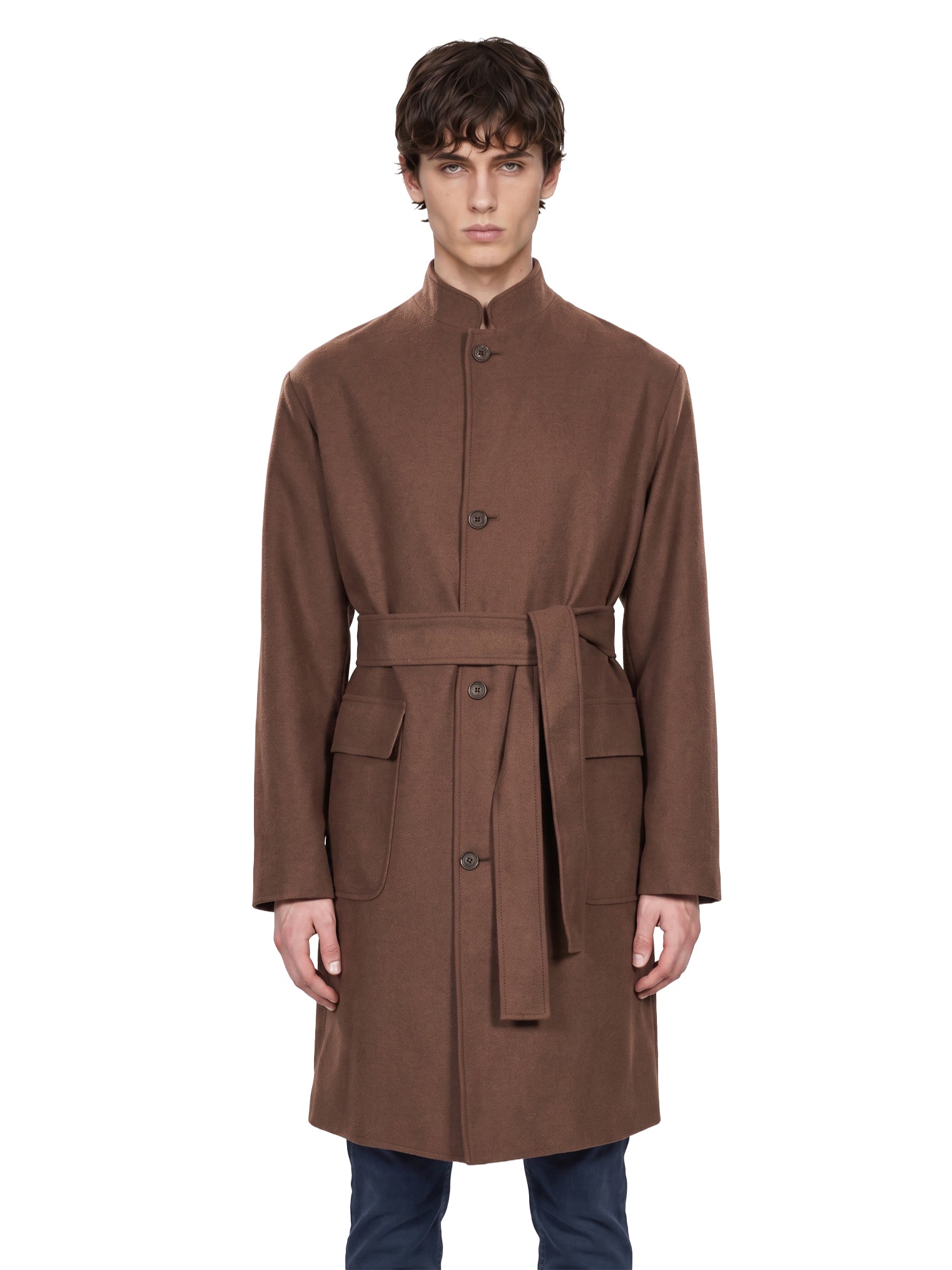 Cappotto lana collo coreana in marrone 