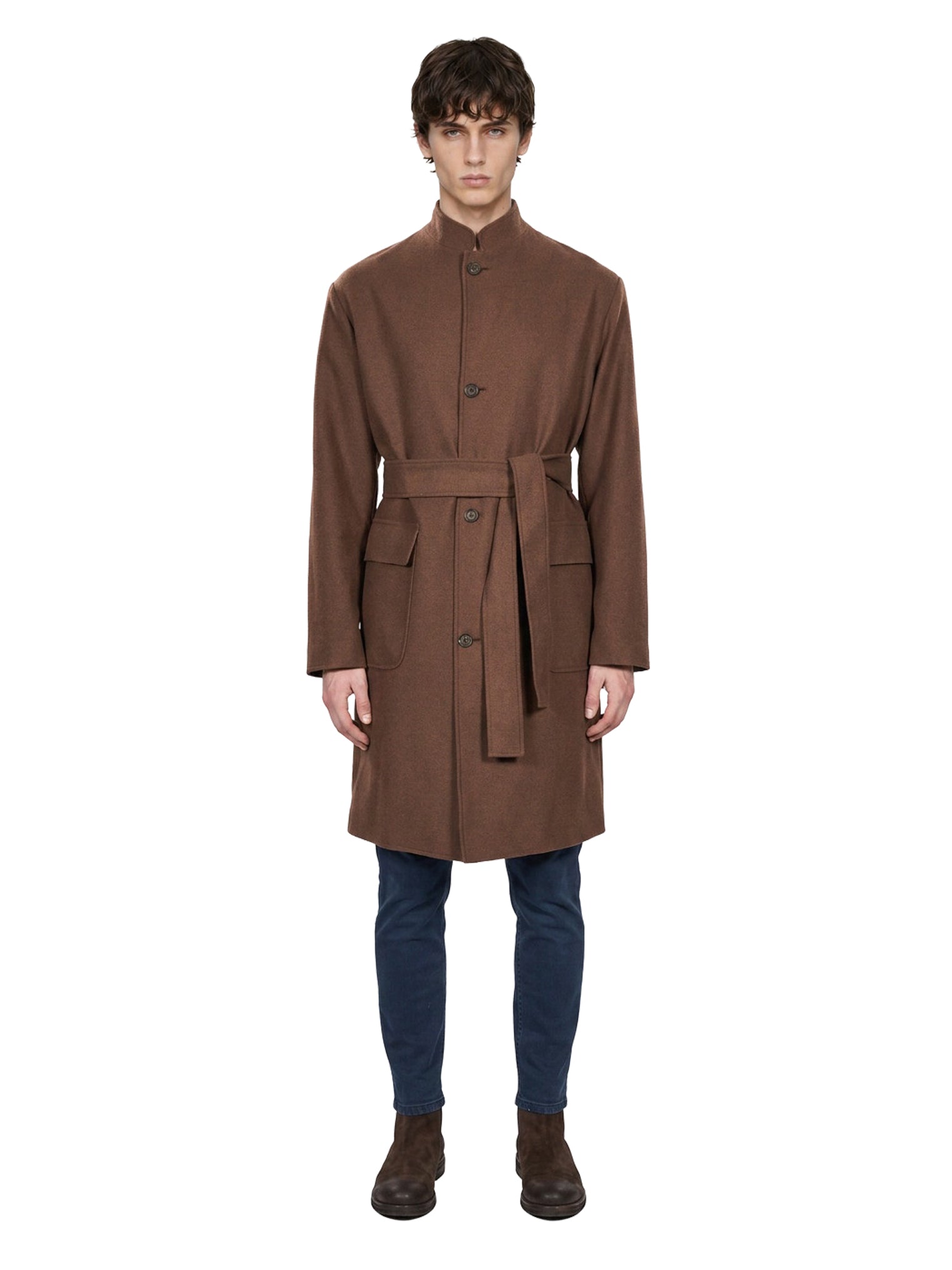 Cappotto lana collo coreana in marrone 