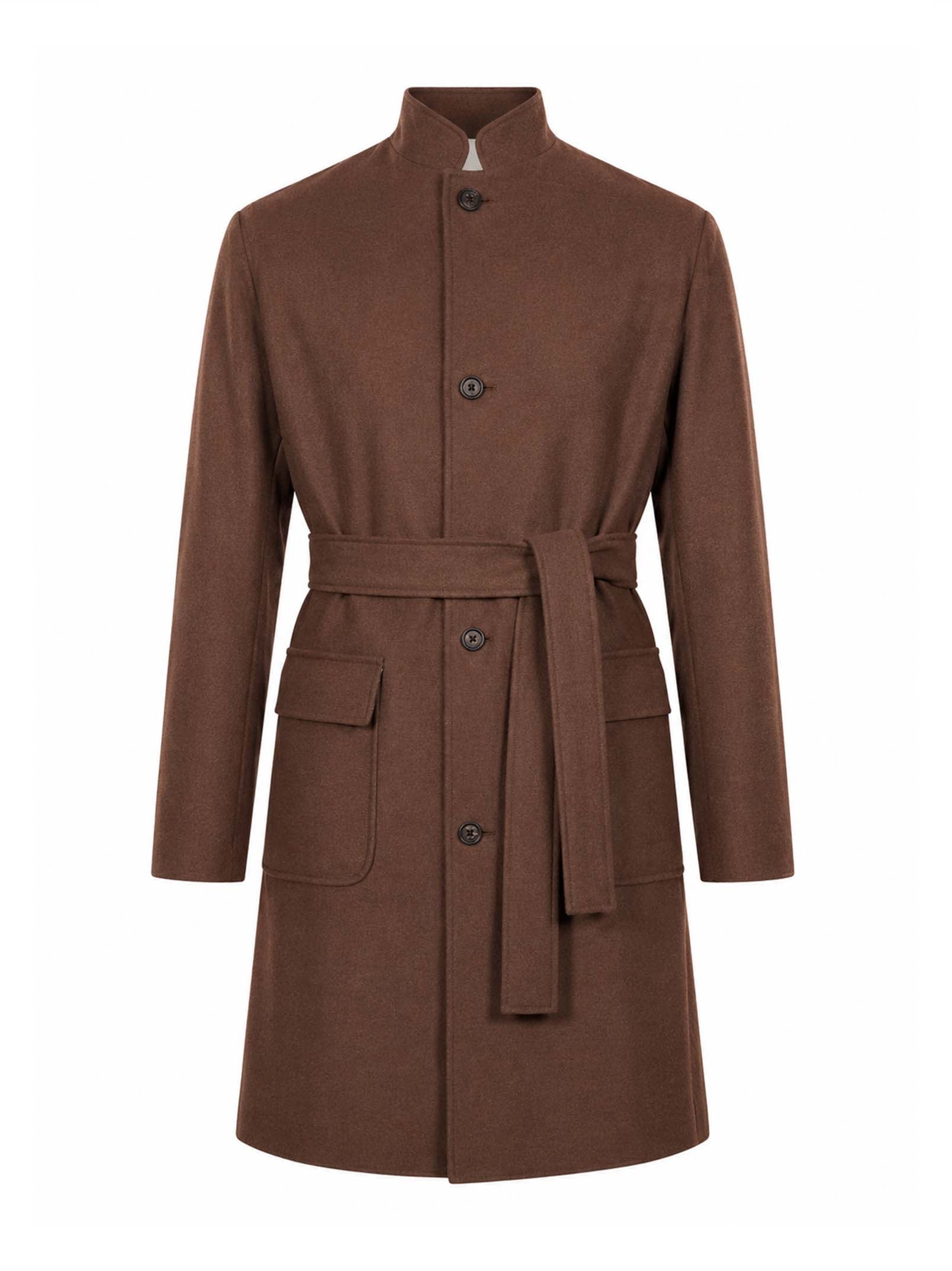 Cappotto lana collo coreana in marrone 