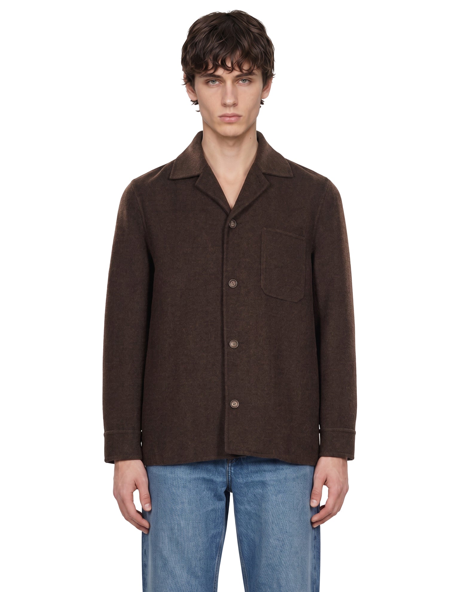 Camicia con ttasca applicata in marrone 