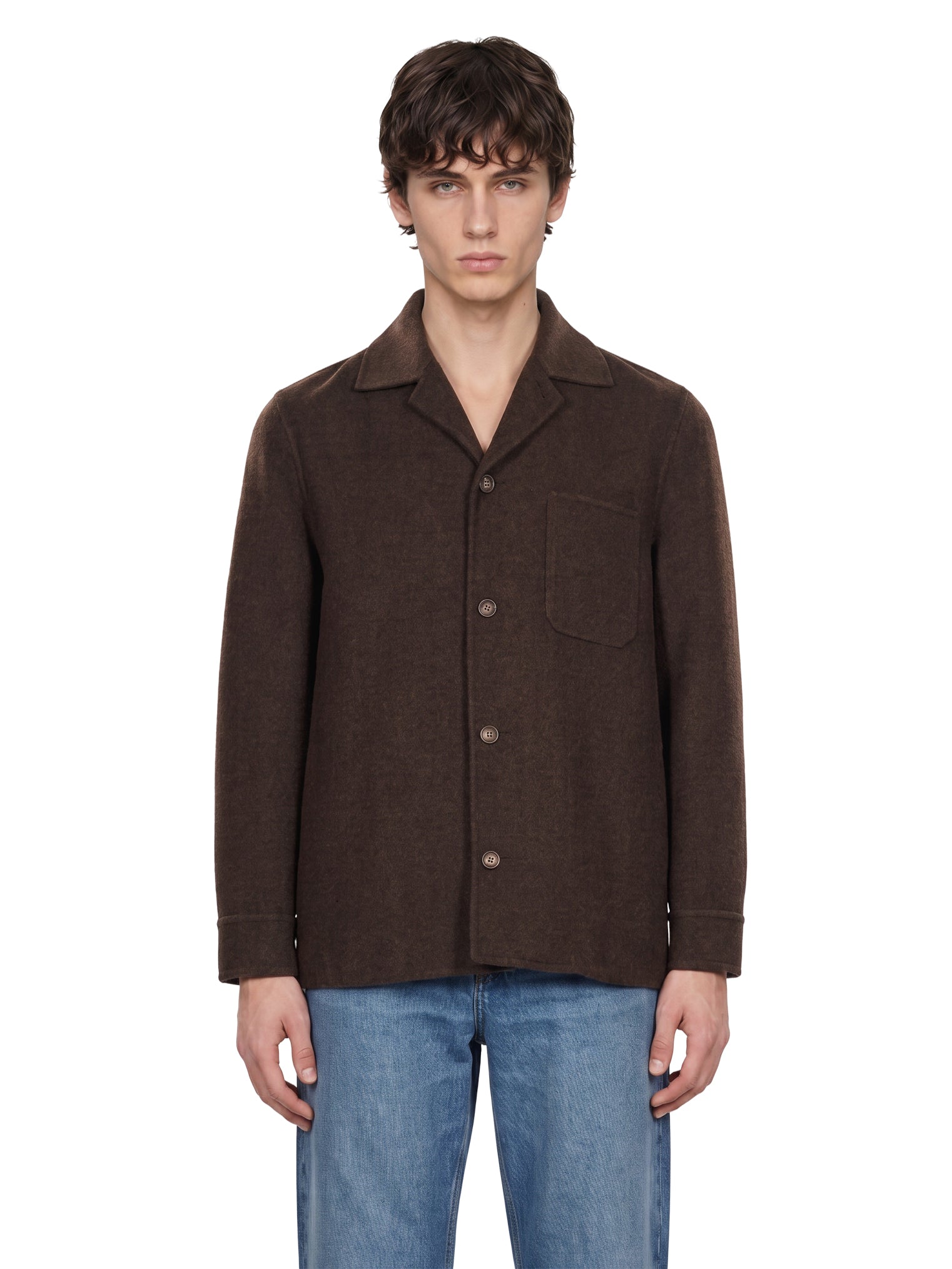 Camicia con ttasca applicata in marrone 