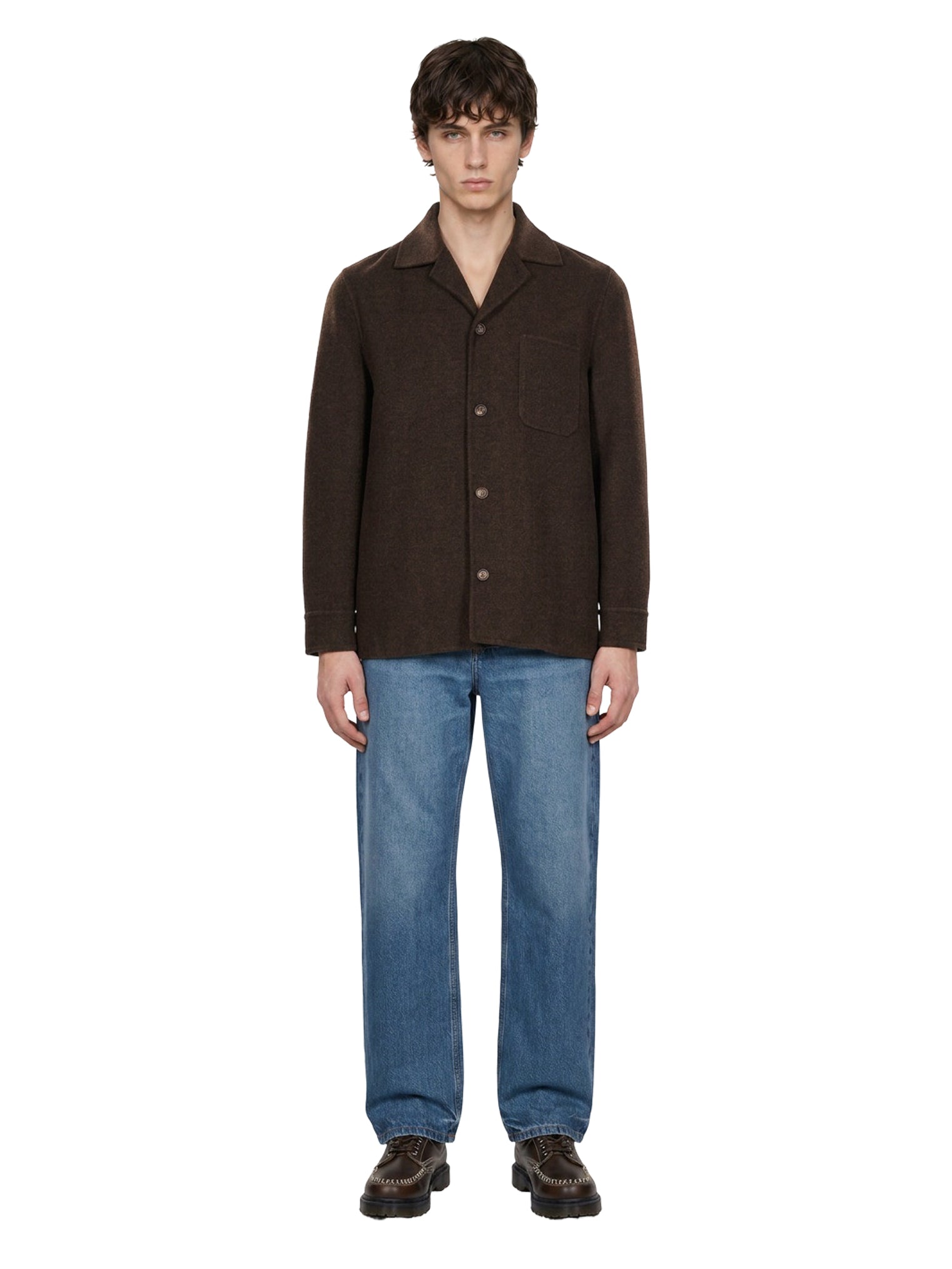 Camicia con ttasca applicata in marrone 