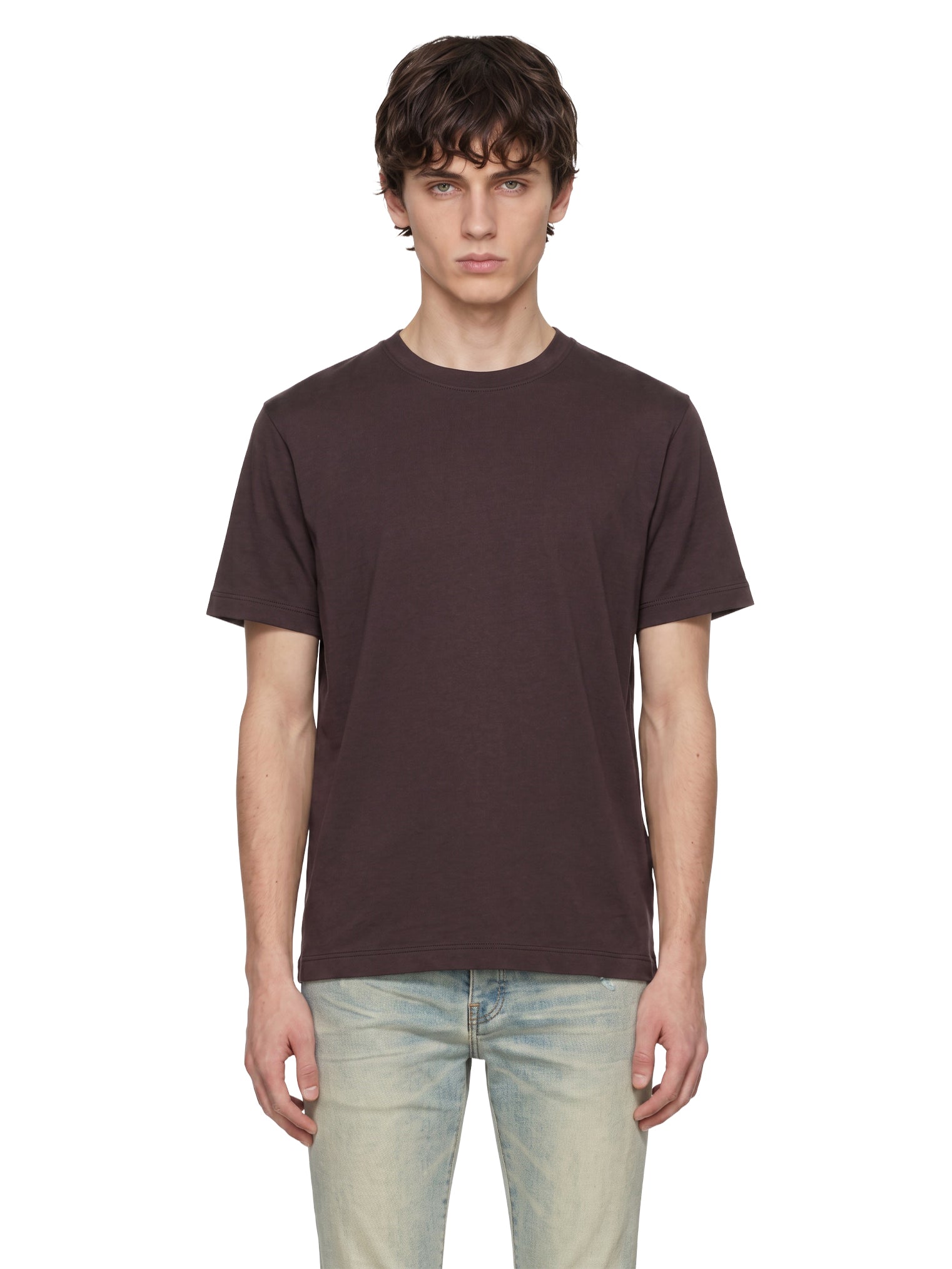 T-shirt girocollo in marrone 