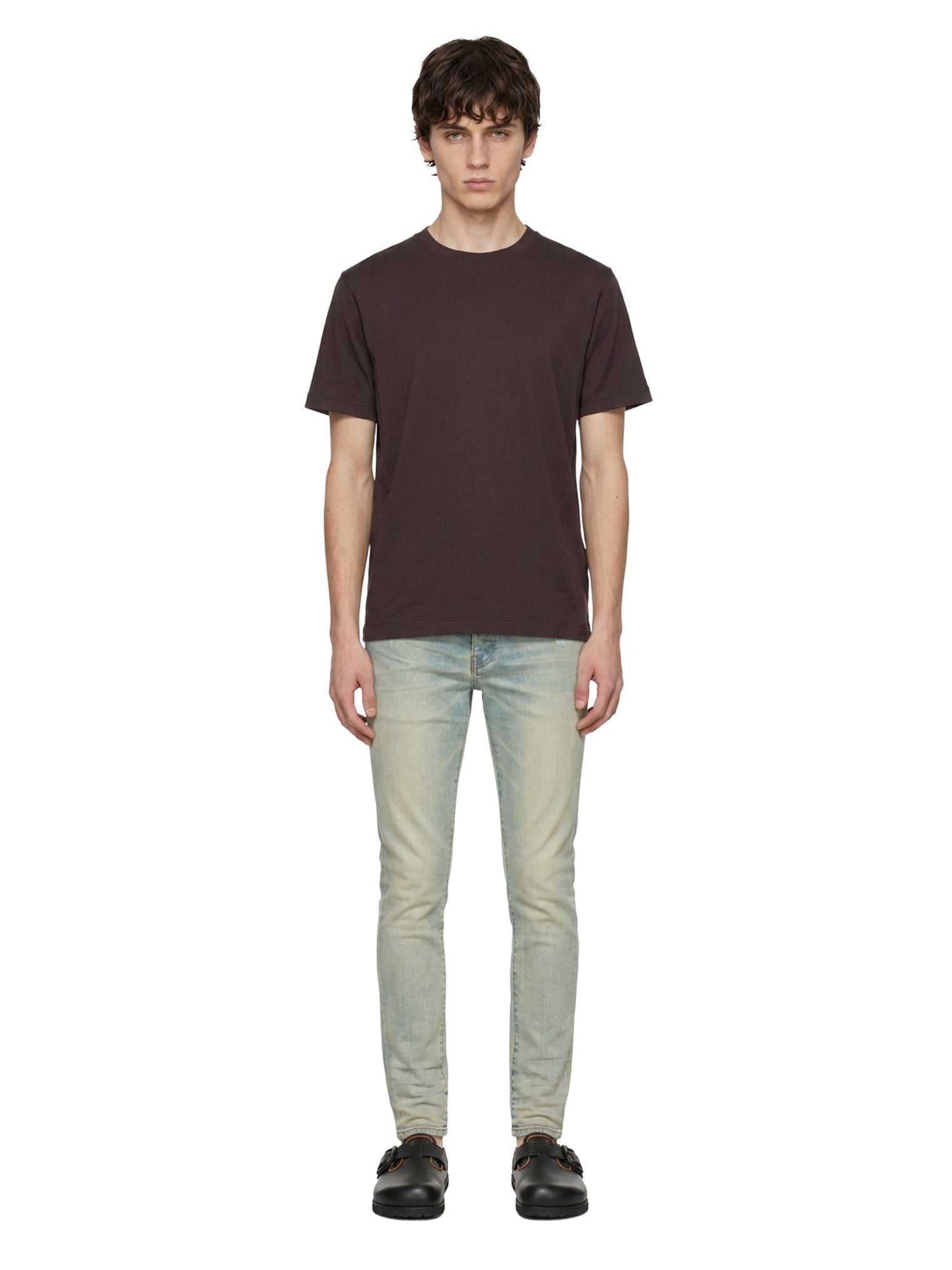T-shirt girocollo in marrone 