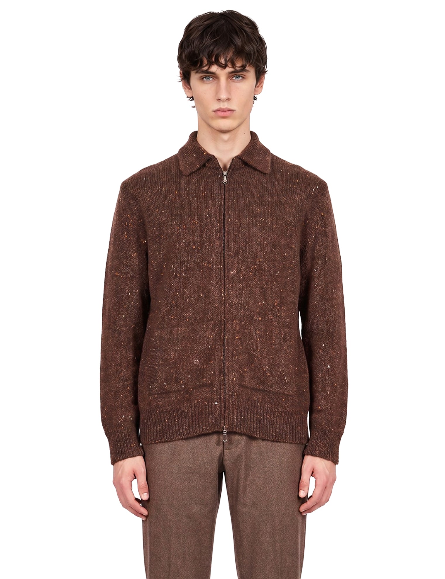 Maglia full zip lana in marrone 