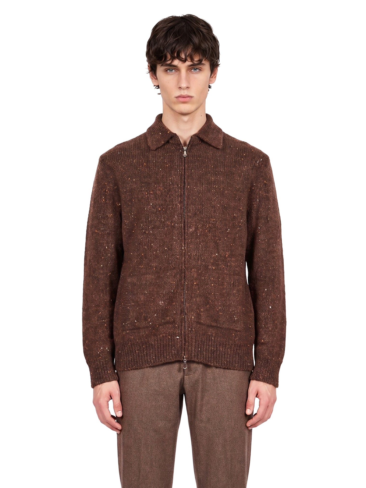 Maglia full zip lana in marrone 