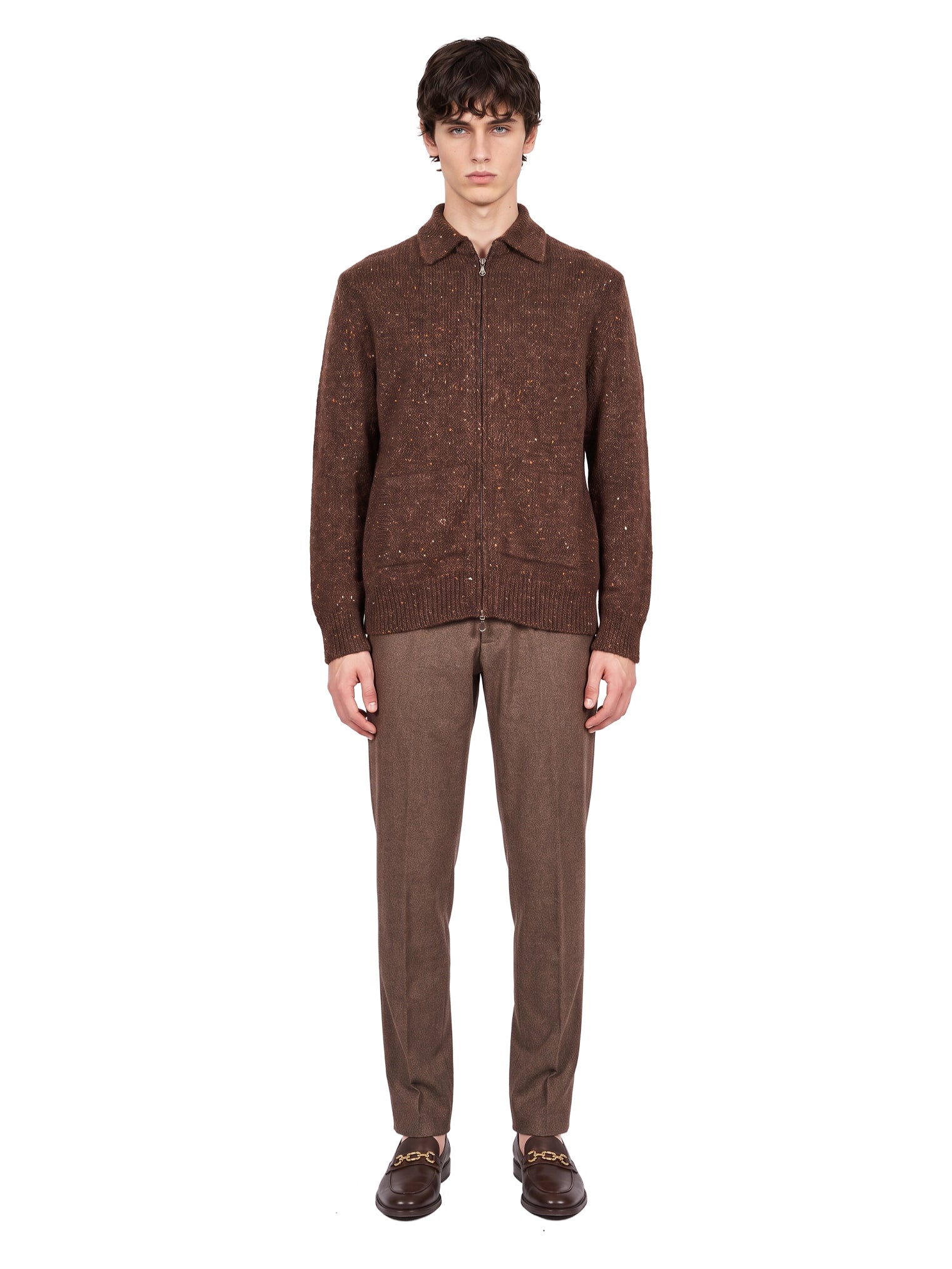 Maglia full zip lana in marrone 