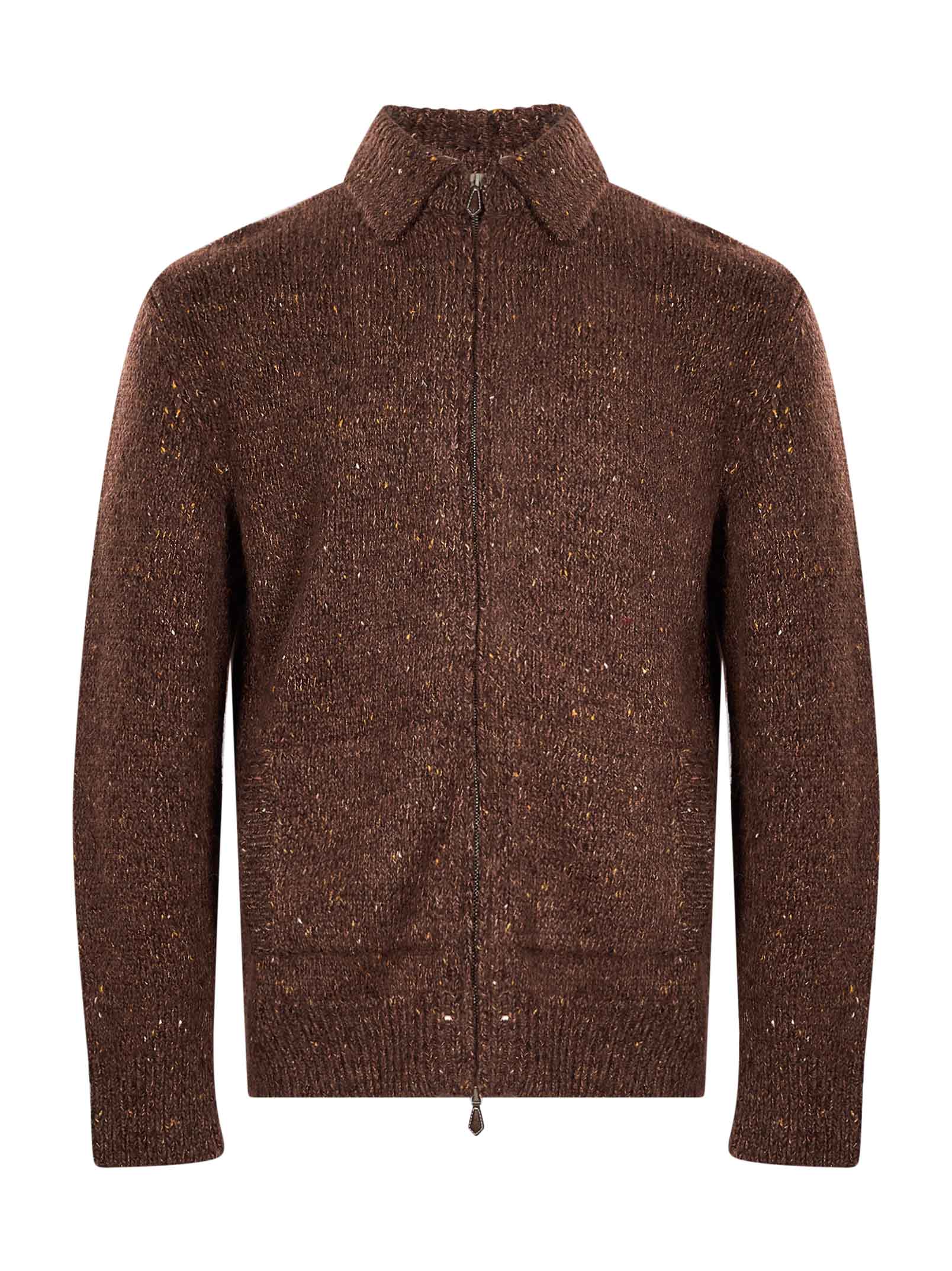 Maglia full zip lana in marrone 
