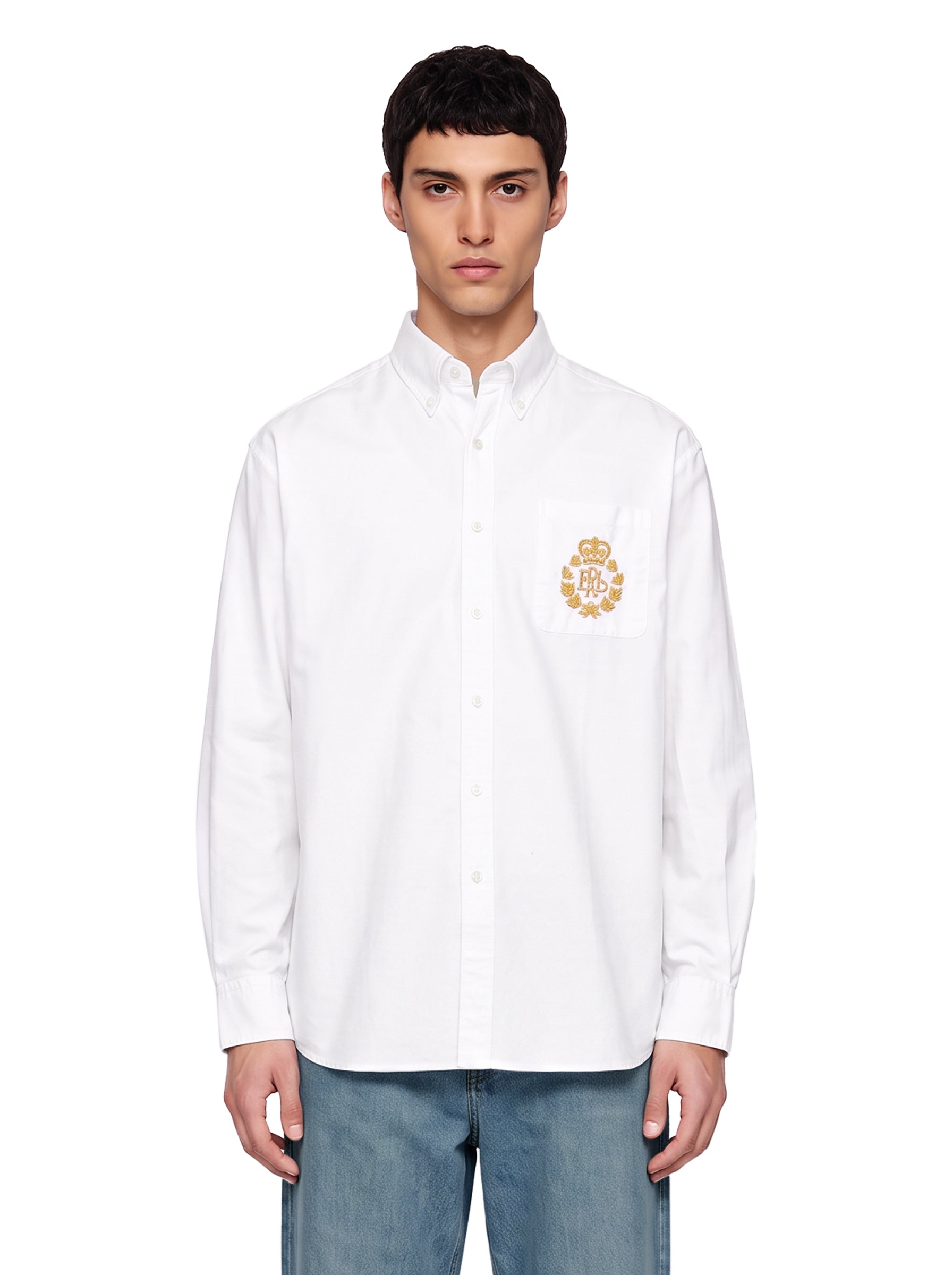Camicia Oxford con logo in bianco 