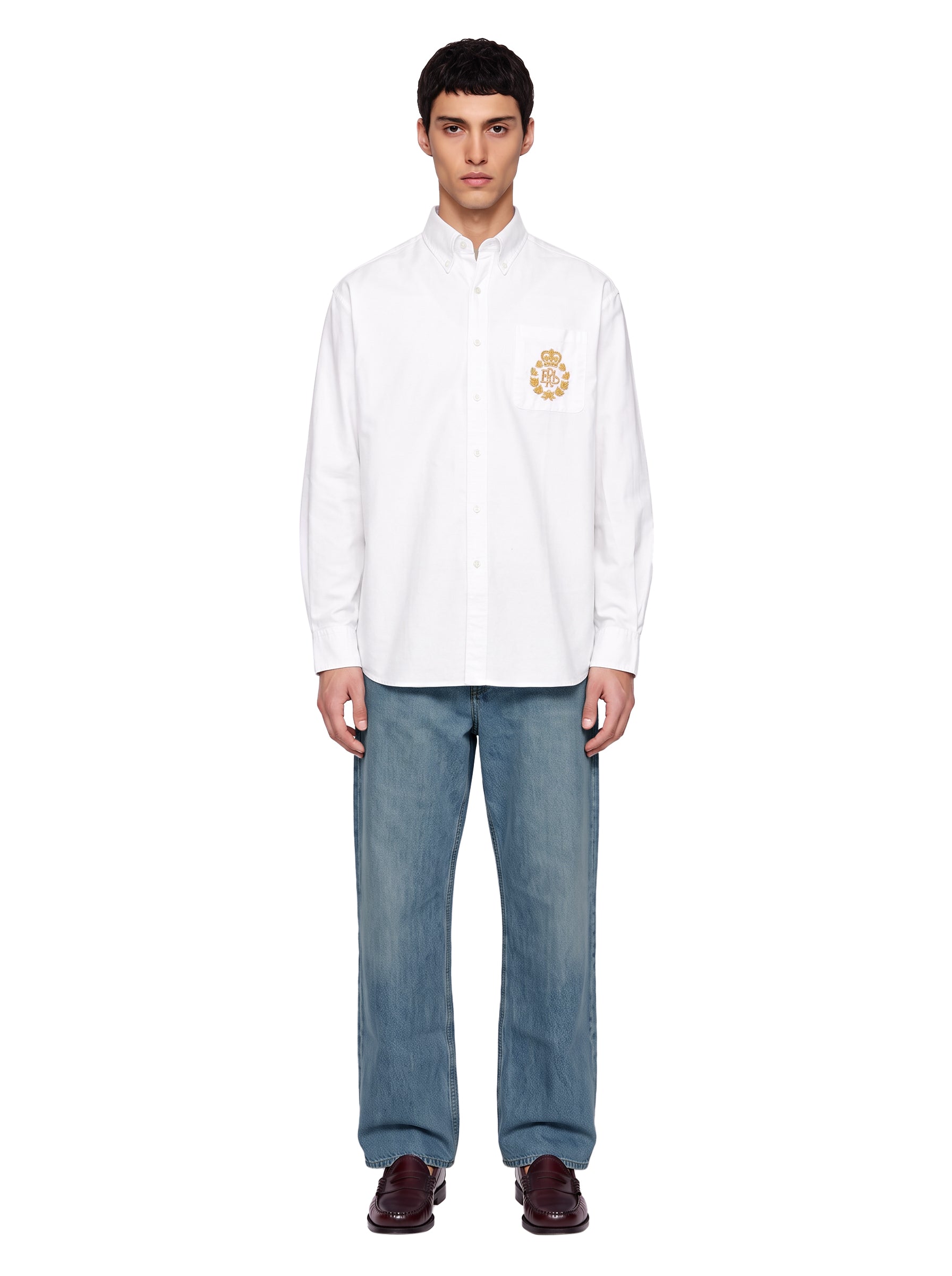 Camicia Oxford con logo in bianco 