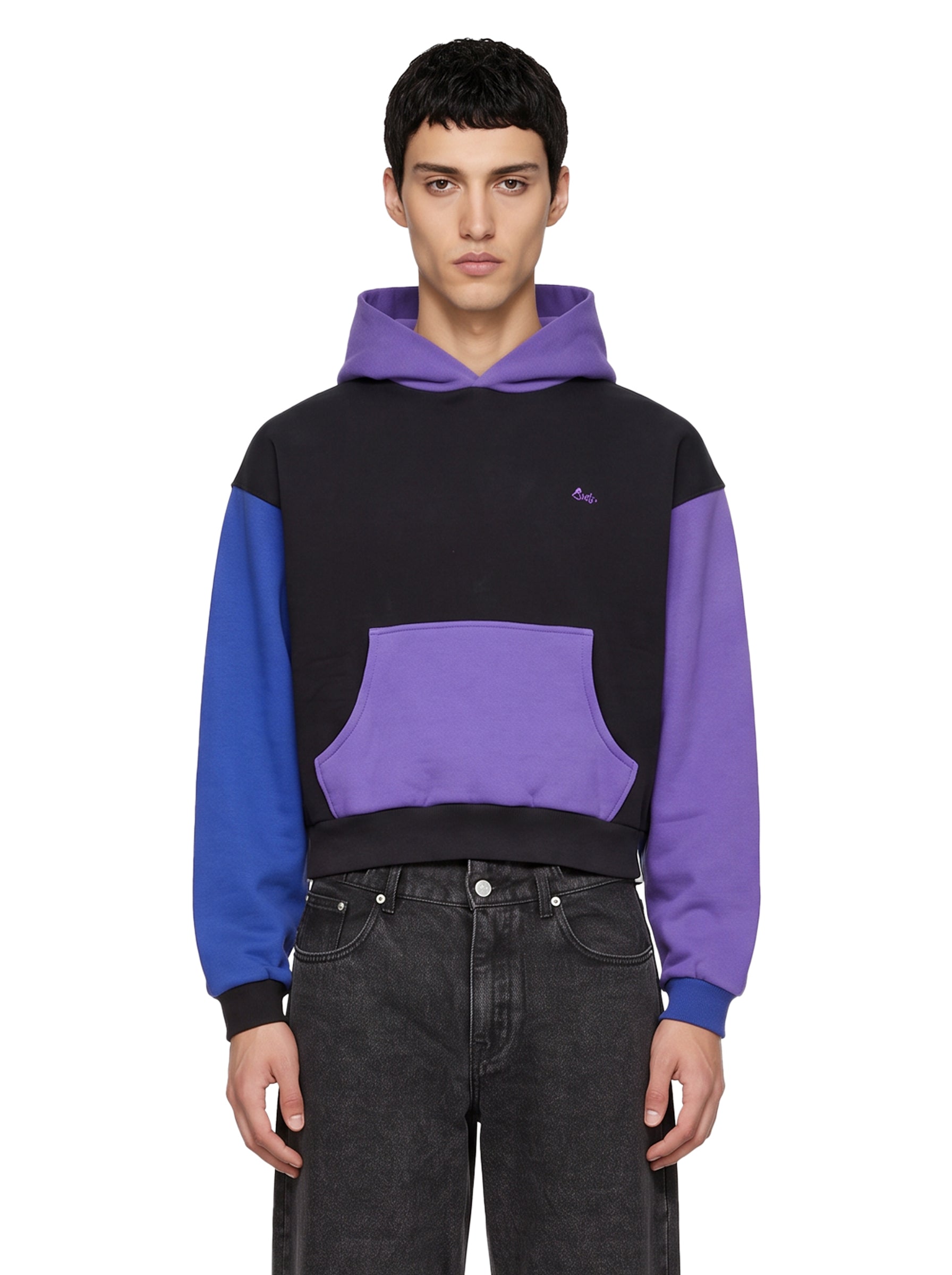 Felpa Color Block con cappuccio multicolor 