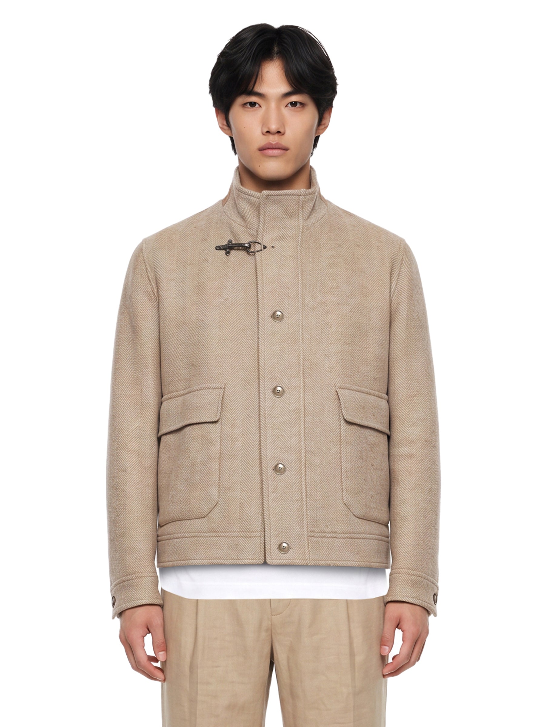 Giacca con tasche in lana in beige 