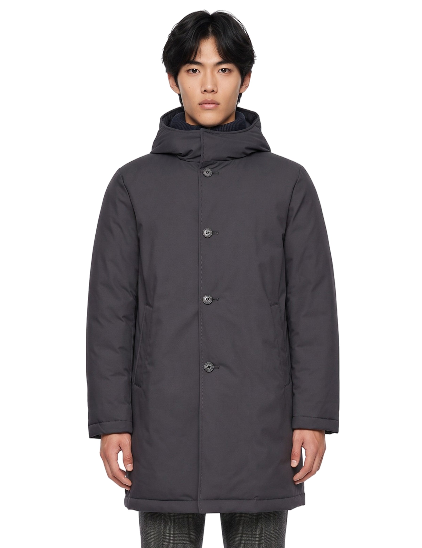 Parka lungo double front in blu 