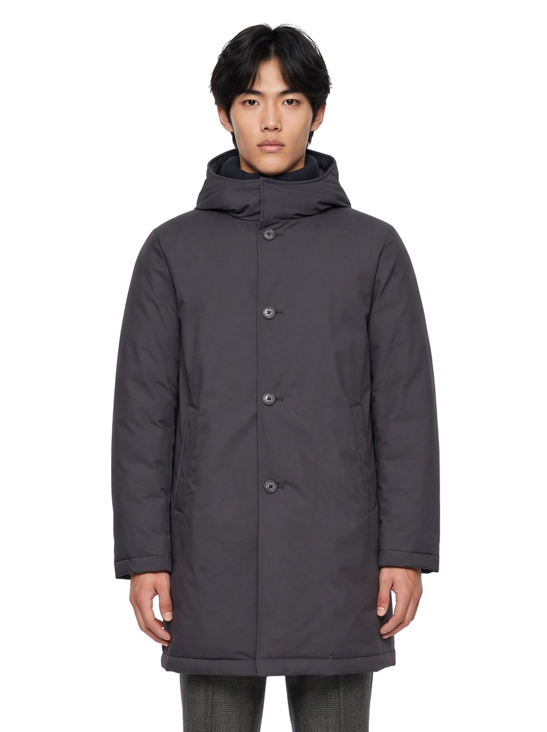 Parka lungo double front in blu 