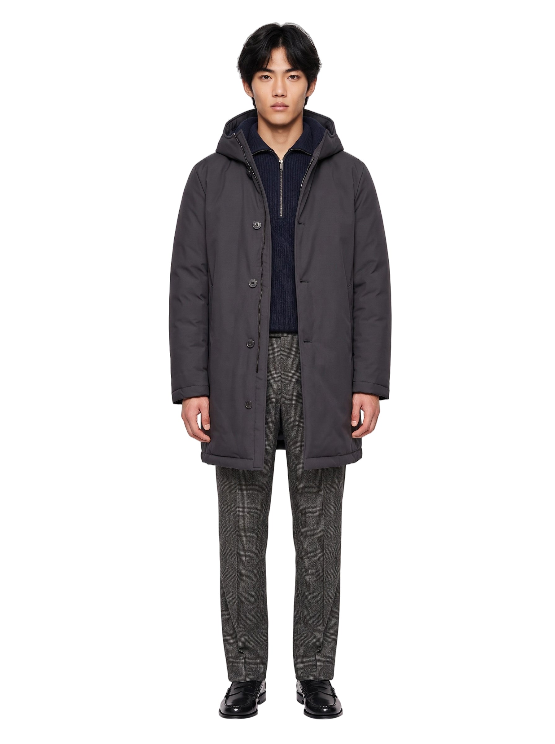 Parka lungo double front in blu 