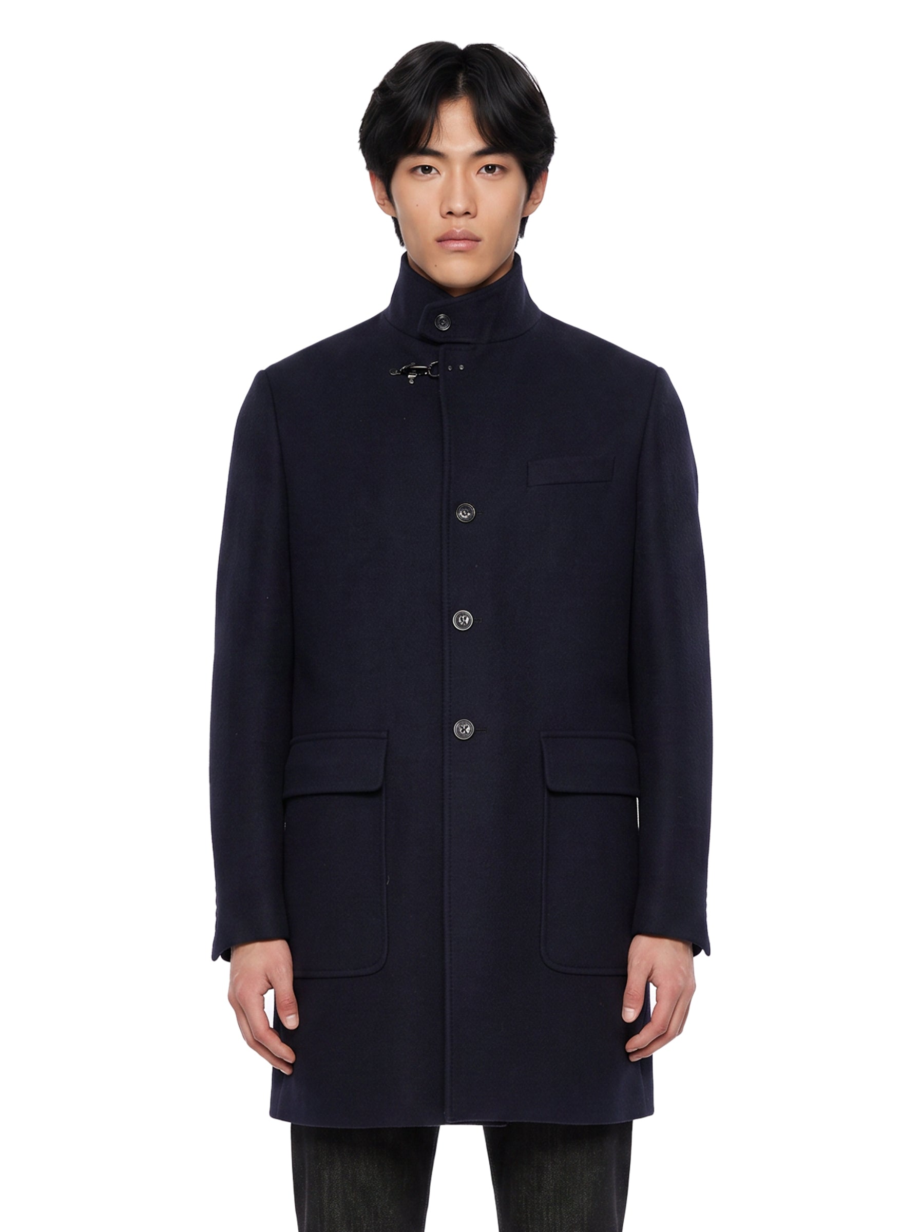 Cappotto monopetto in lana blu 