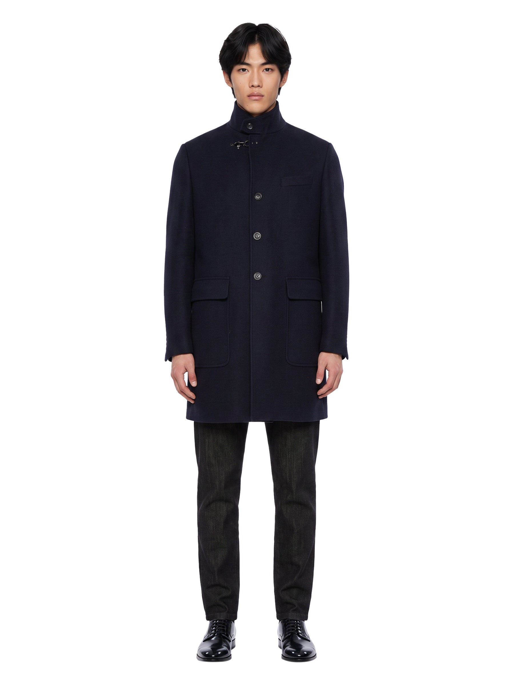 Cappotto monopetto in lana blu 