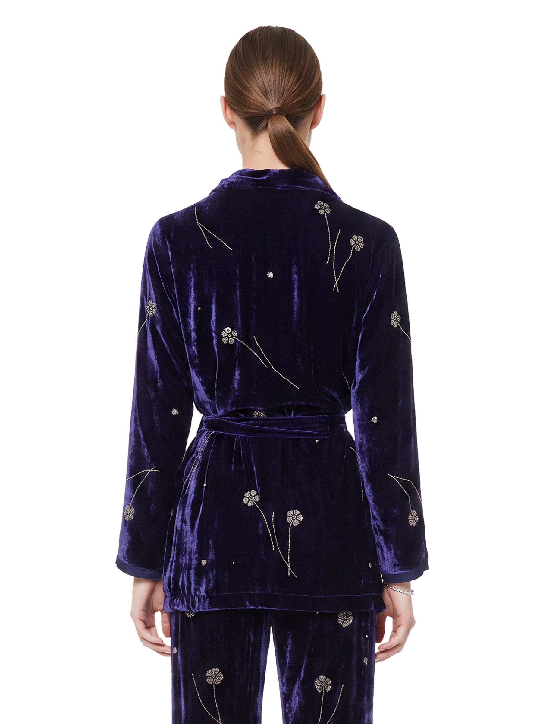 Kimono velluto fleurs orient in blu 