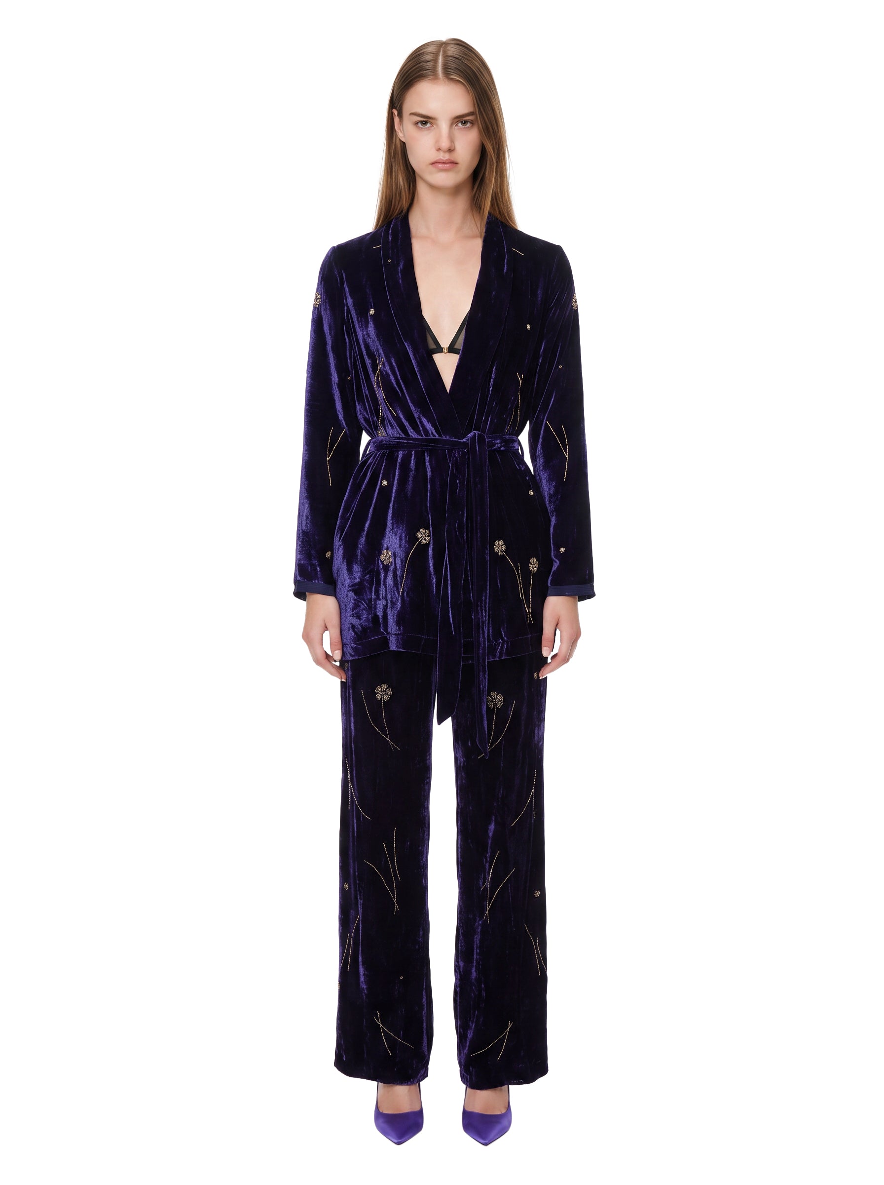 Kimono velluto fleurs orient in blu 