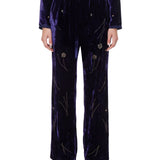 Pantalone fleurs orient in velluto blu 