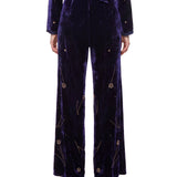 Pantalone fleurs orient in velluto blu 